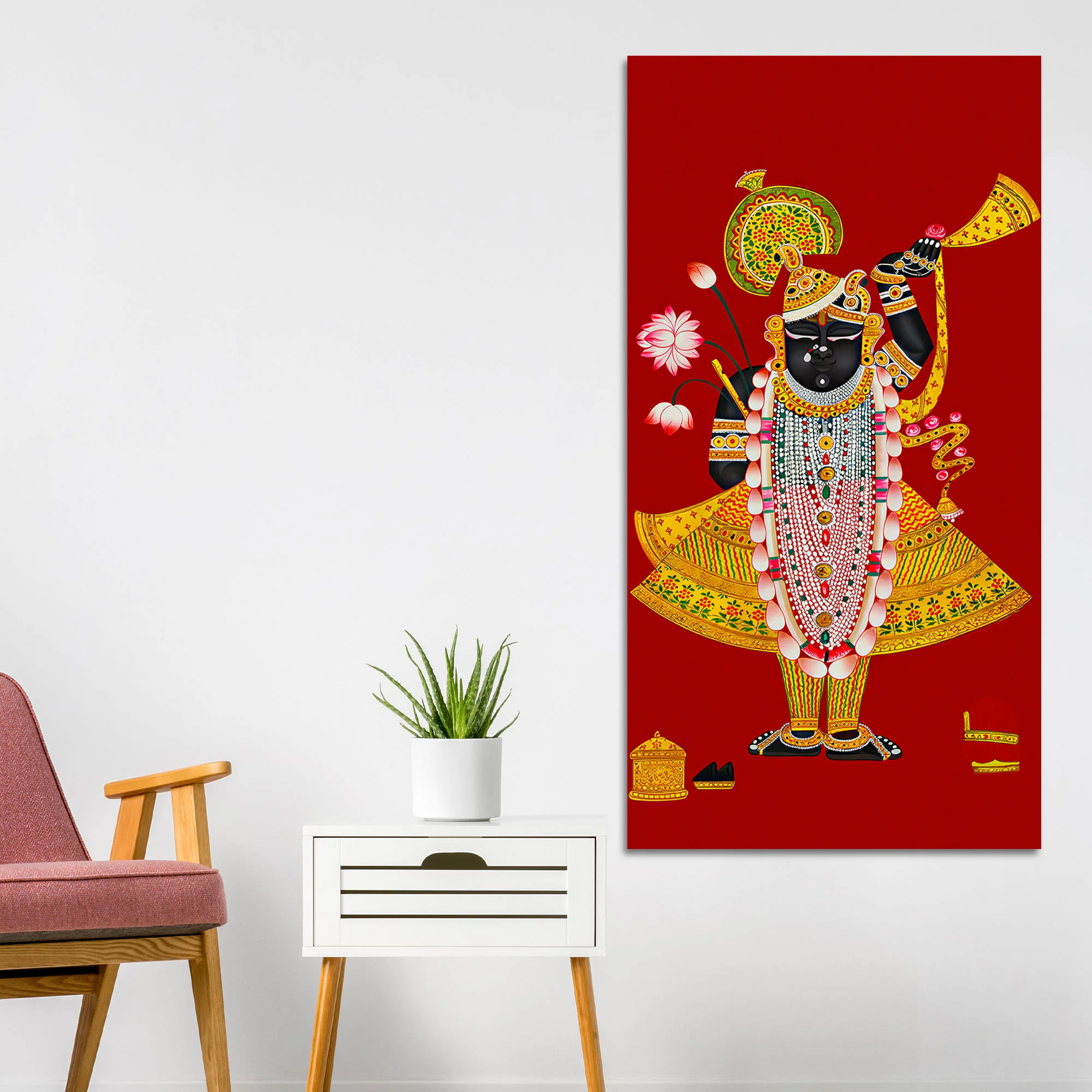 Shreenath ji Pichwai Inspired Canvas Painting | Hindu Religious Wall Decor - Image 3