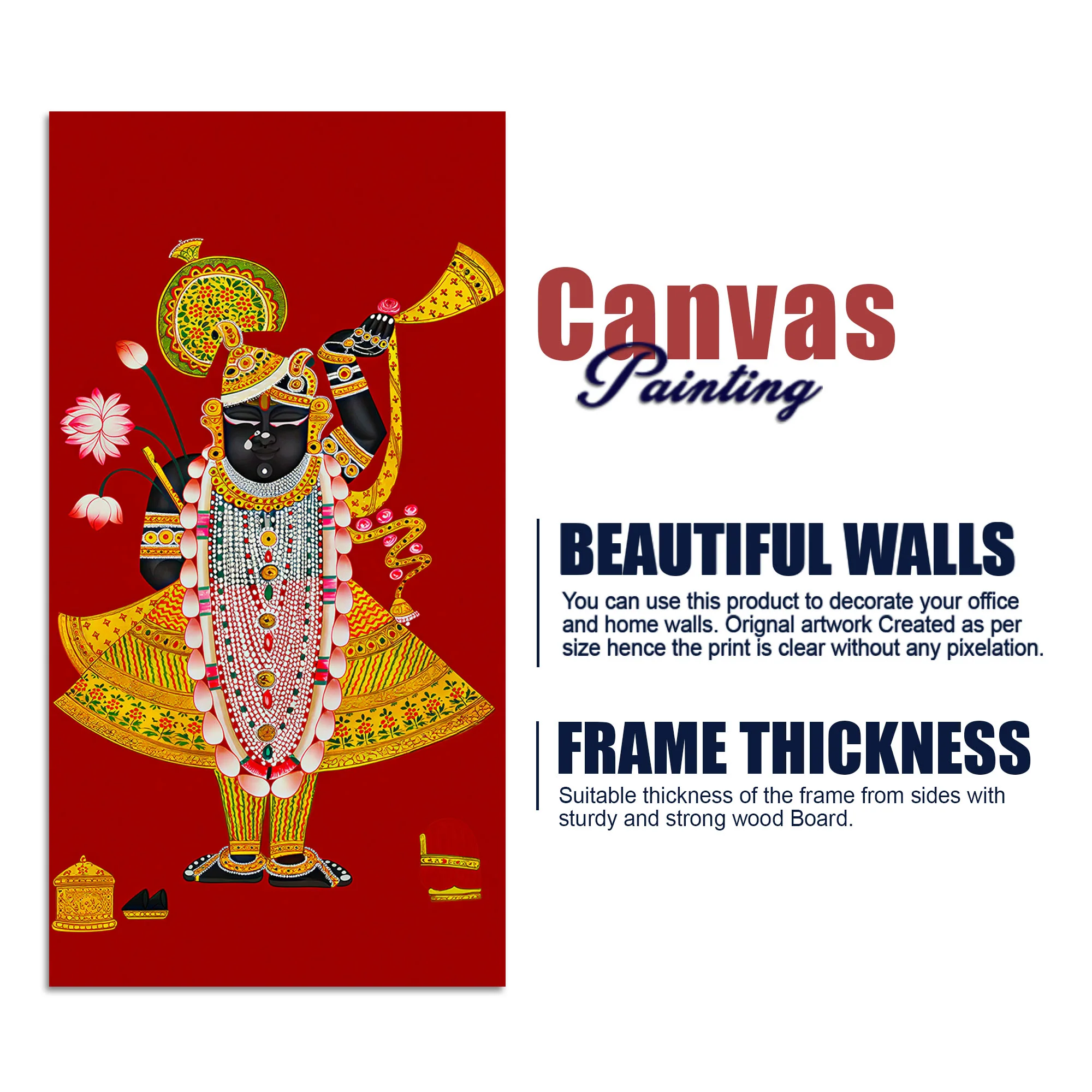 Shreenath ji Pichwai Inspired Canvas Painting | Hindu Religious Wall Decor - Image 7