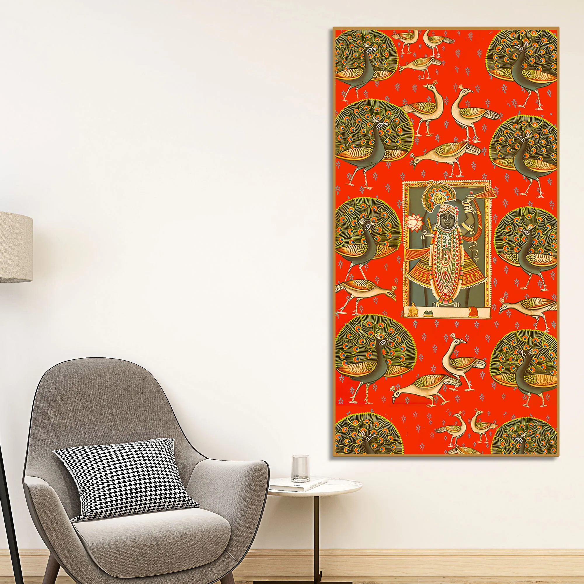 Shreenathji Pichwai Canvas Painting with Peacock | Traditional Wall Art - Image 2