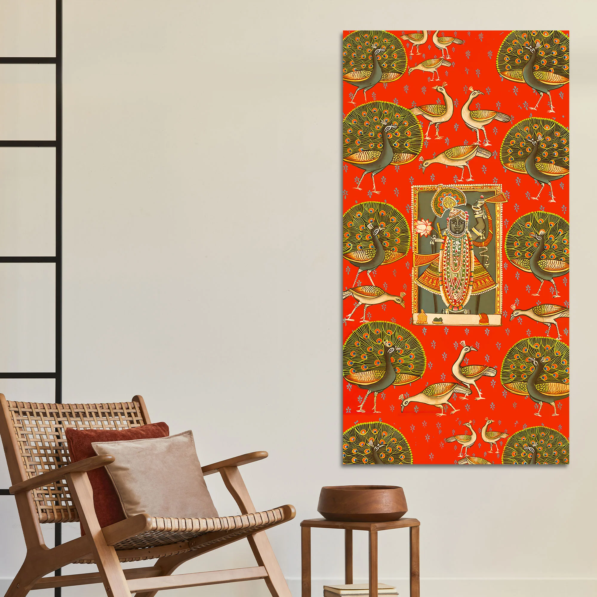 Shreenathji Pichwai Canvas Painting with Peacock | Traditional Wall Art - Image 3