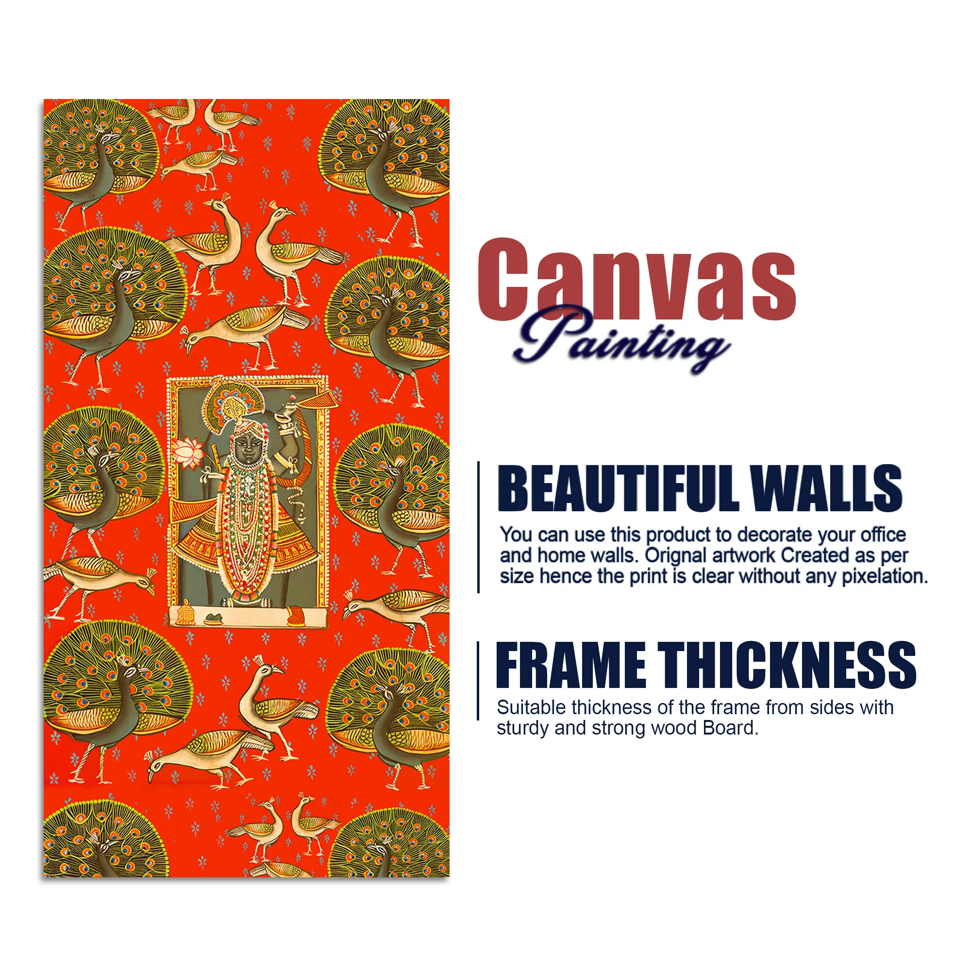 Shreenathji Pichwai Canvas Painting with Peacock | Traditional Wall Art - Image 7