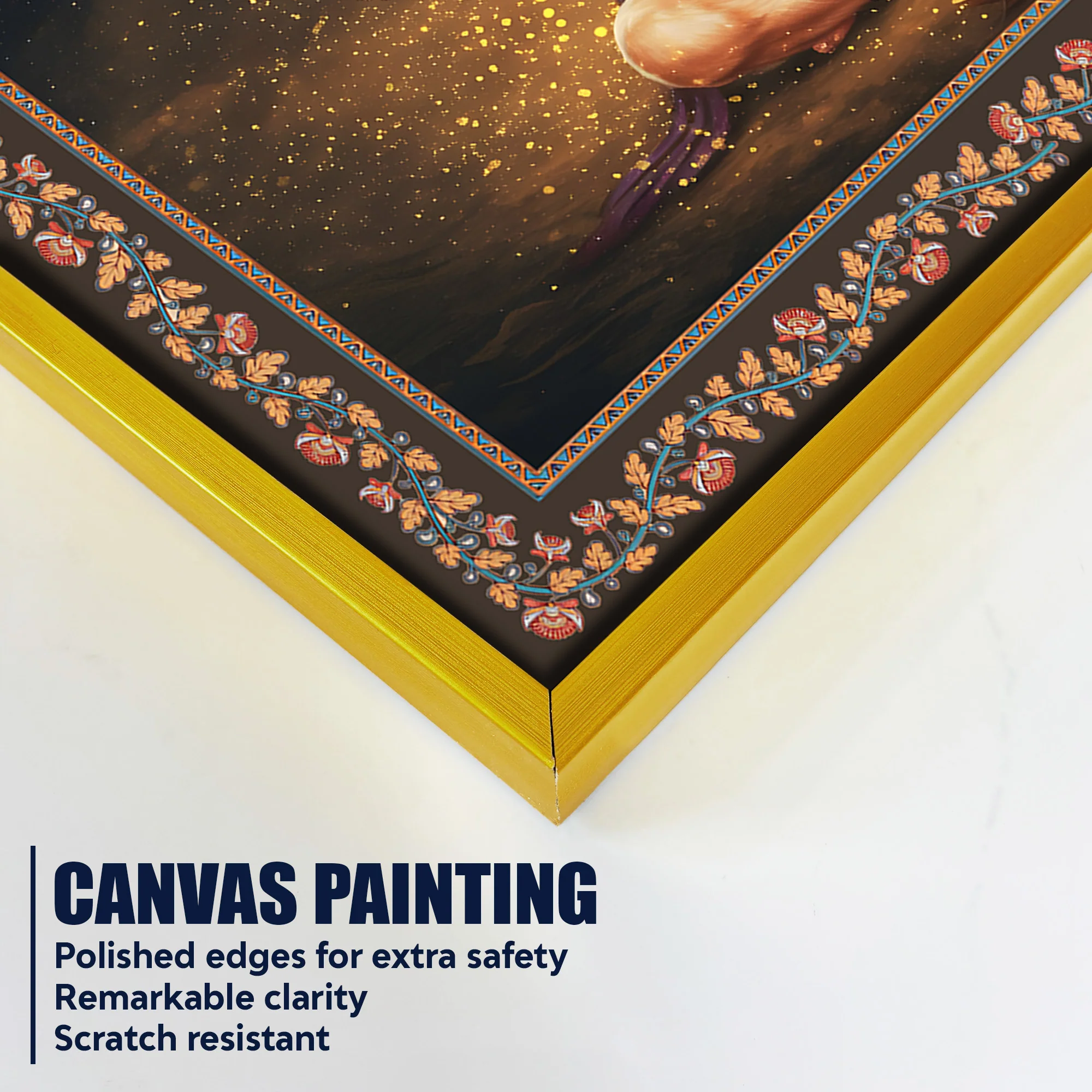 Shri Bajrangi Hanuman Floral Border Canvas Wall Painting - Image 5