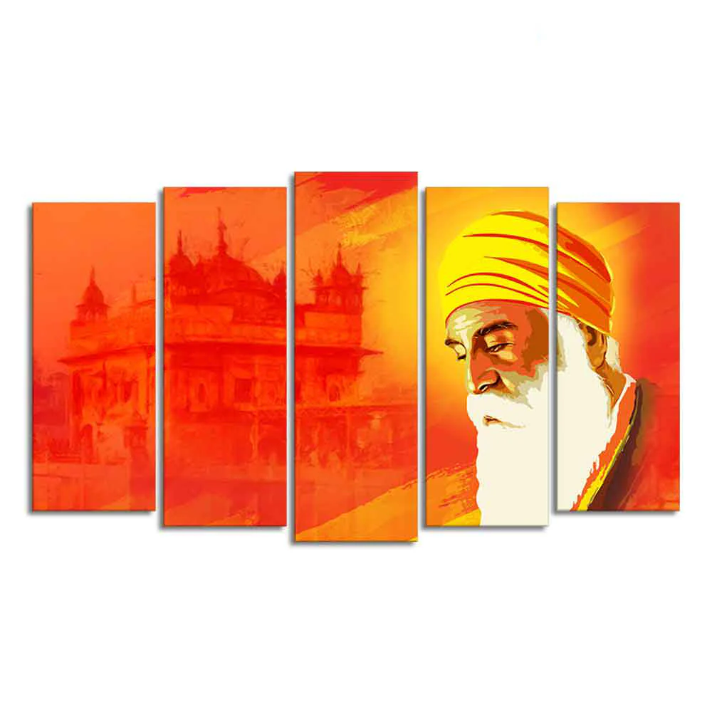 Shri Guru Nanak Dev Premium Wall Painting of Five Pieces - Image 4