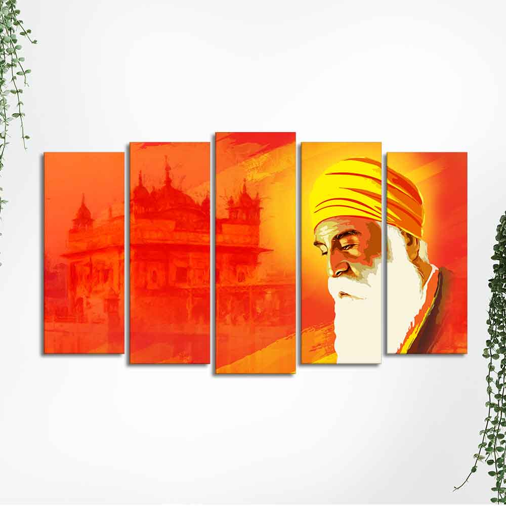 Shri Guru Nanak Dev Premium Wall Painting of Five Pieces - Image 5