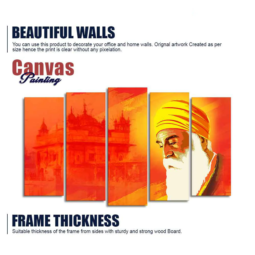 Shri Guru Nanak Dev Premium Wall Painting of Five Pieces - Image 6