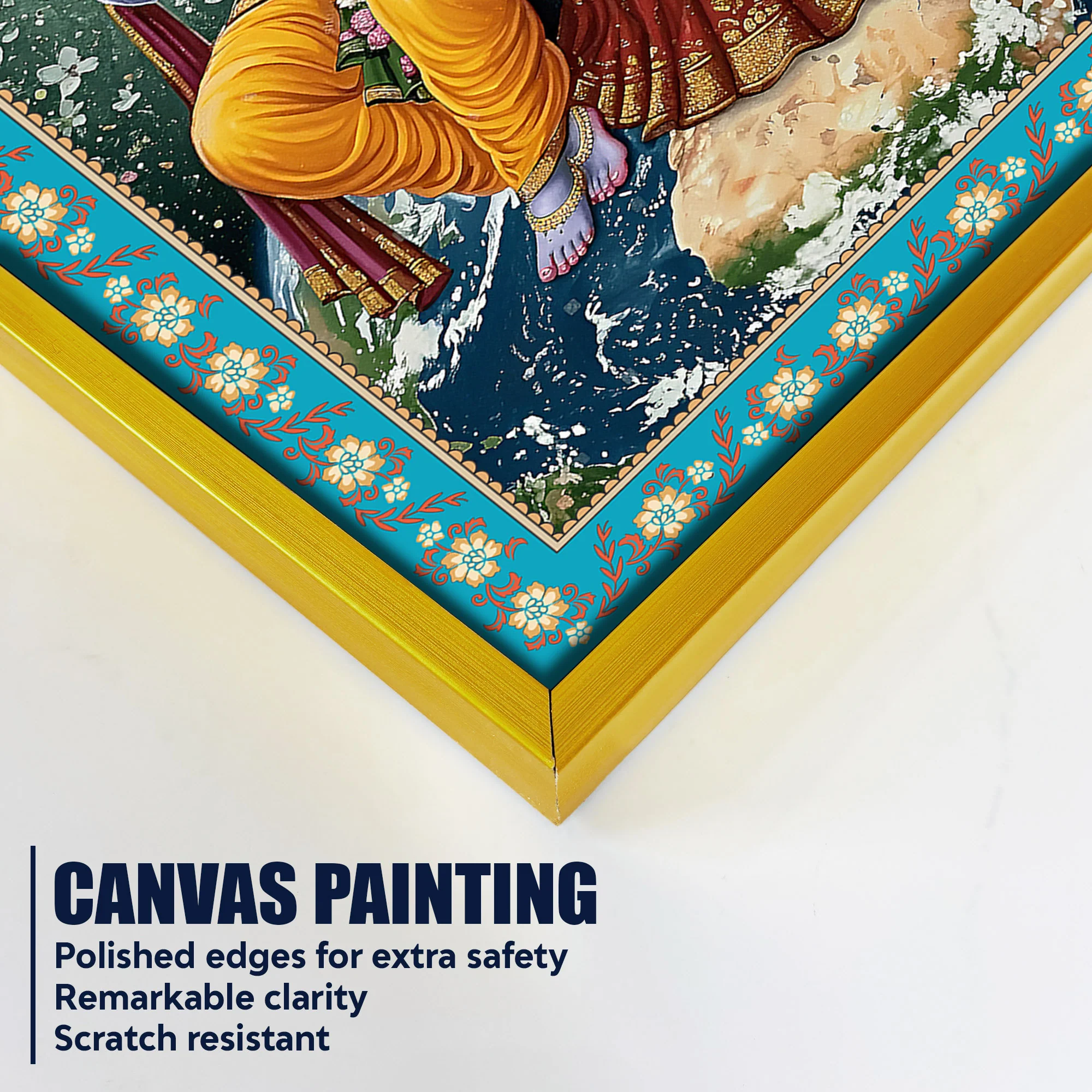 Shri Krishna with Radha Rani Floral Border Vertical Canvas Wall Painting - Image 5
