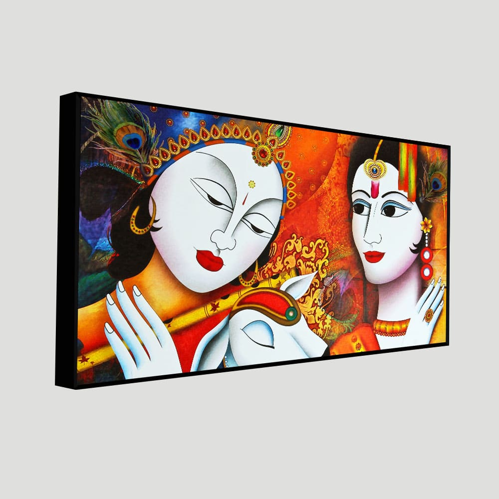 Shri Radha Krishna Playing with Flute Canvas Wall Painting - Image 5