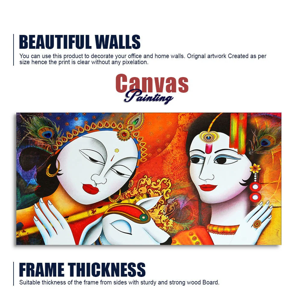 Shri Radha Krishna Playing with Flute Canvas Wall Painting - Image 6