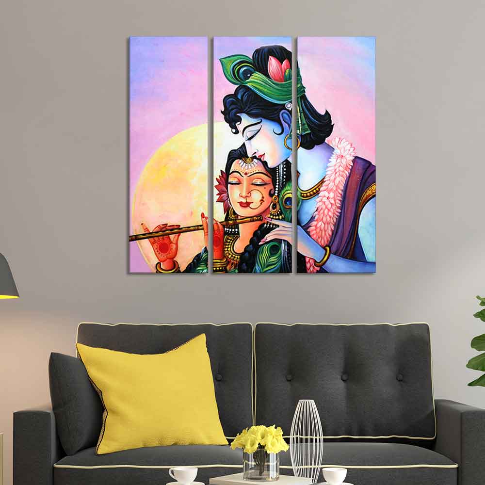 Shri Radha Krishna with Flute Wall Painting Set of 3 - Image 3