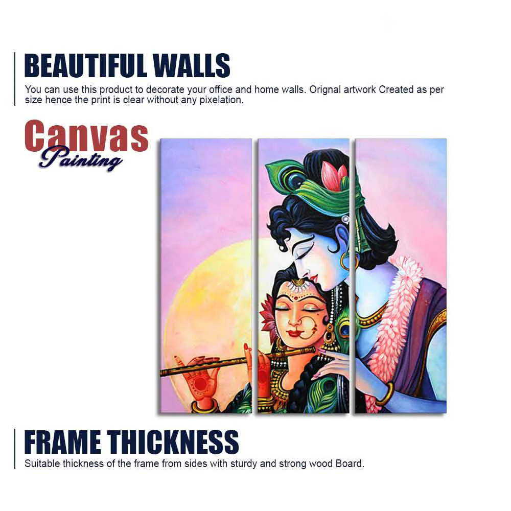 Shri Radha Krishna with Flute Wall Painting Set of 3 - Image 6