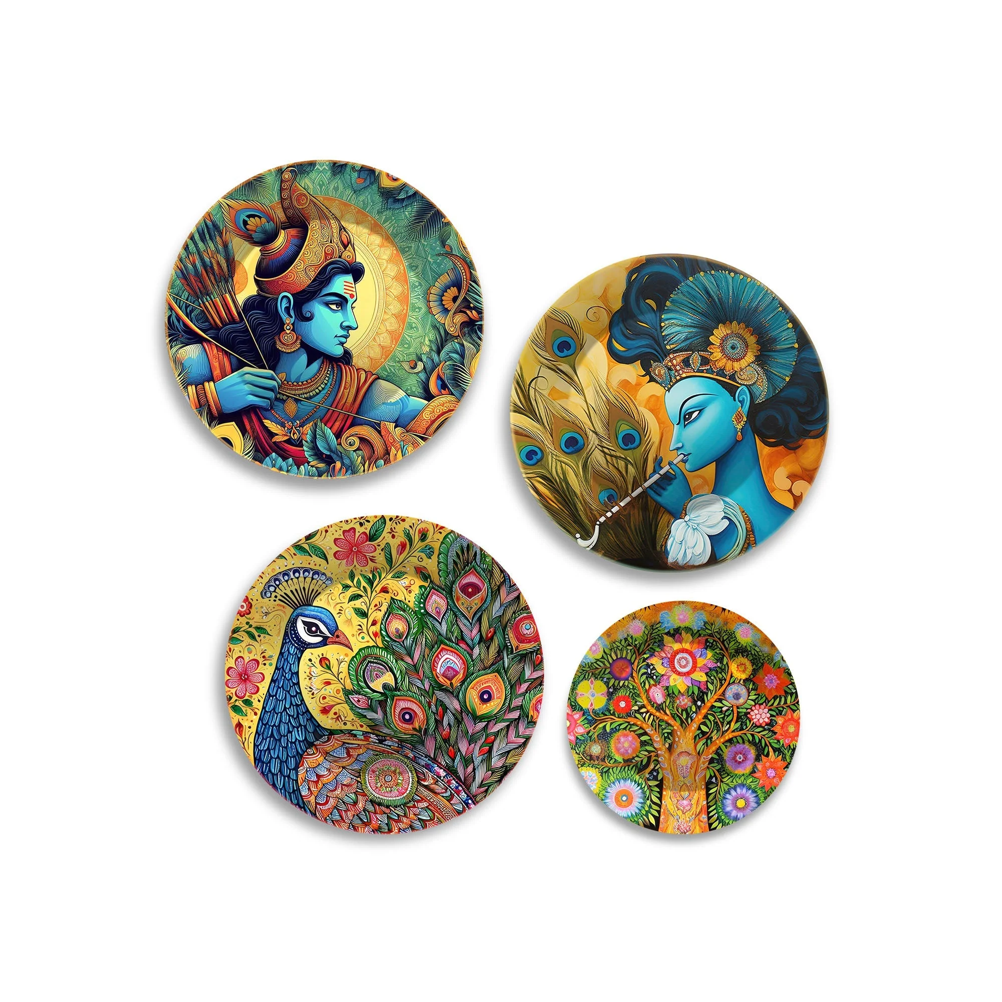 Shri Ram and Shri Krishna Premium Wall Plates Painting Set of Four - Image 4