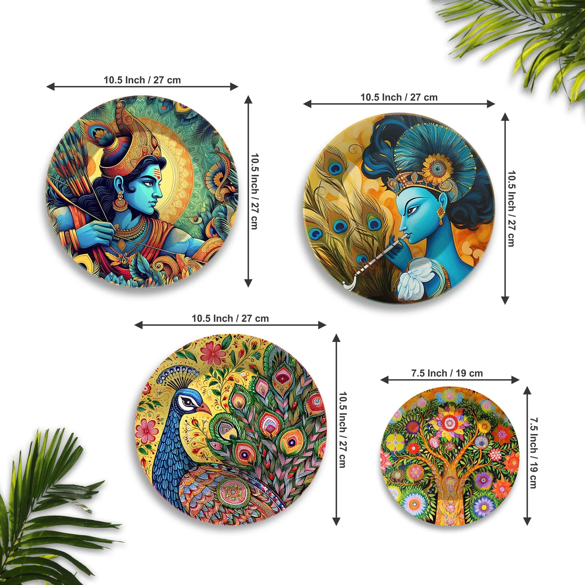 Shri Ram and Shri Krishna Premium Wall Plates Painting Set of Four - Image 6
