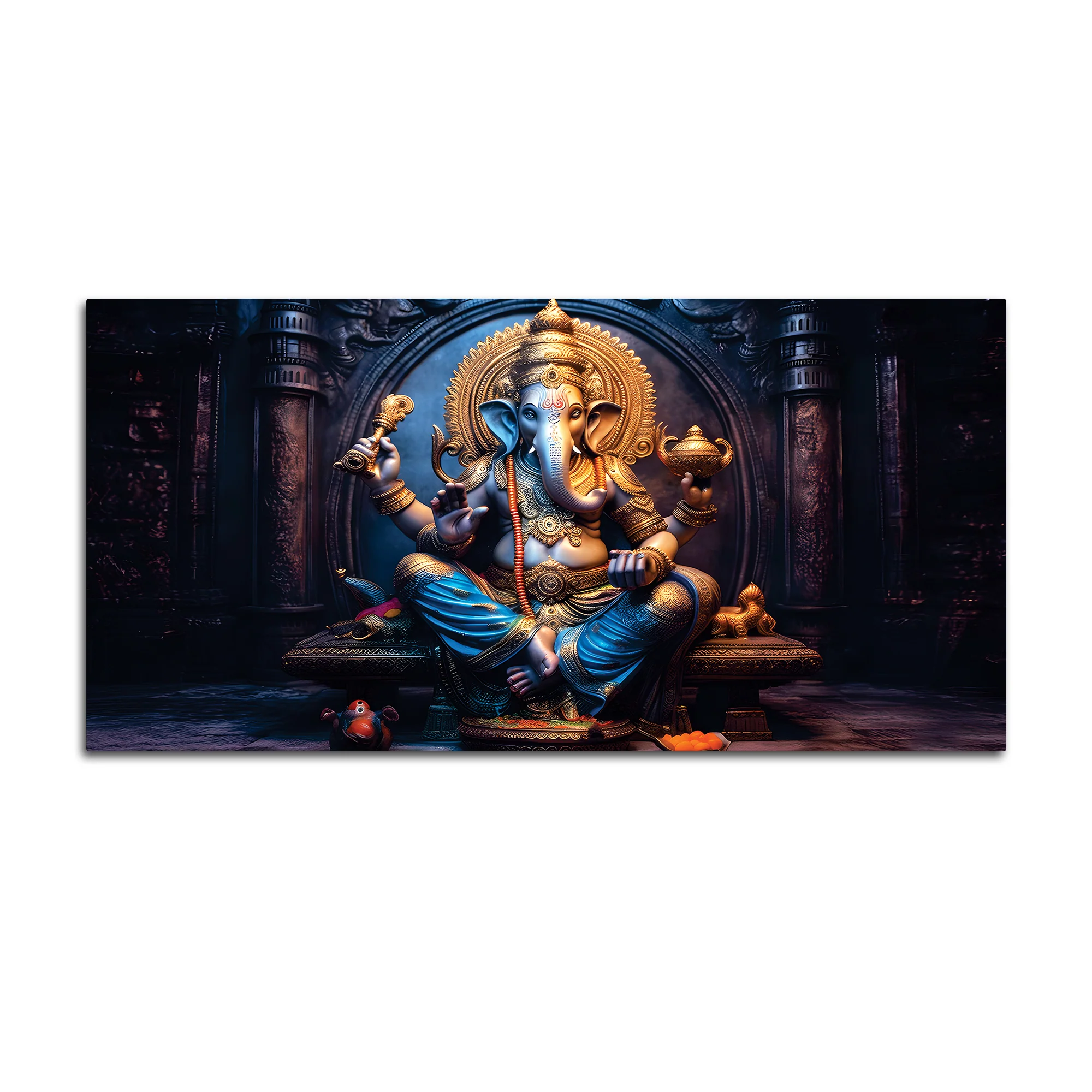 Shri Vighnaharta Lord Ganesha Auspicious Golden Sculpture Canvas Wall Painting for Home & Office – Modern Religious Wall Decor - Image 4