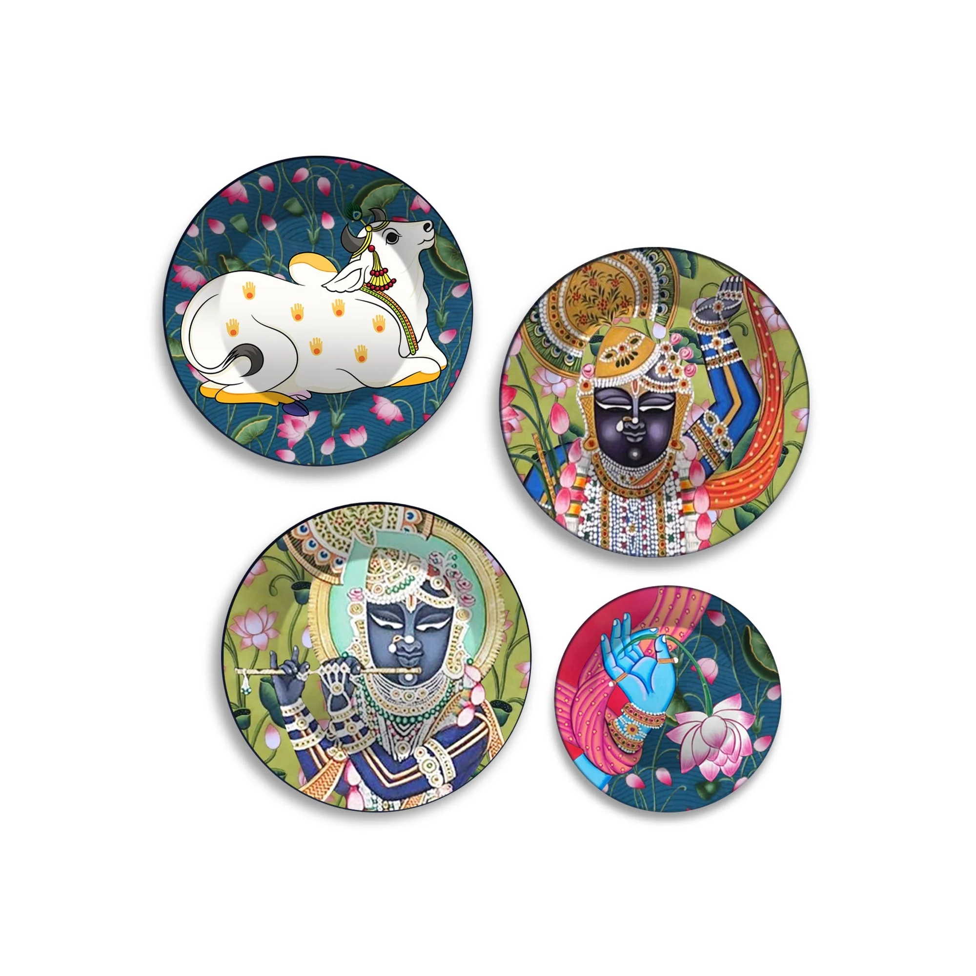 Shrinath ji Pichwai Art Wall Plates Painting Set of Four - Image 4