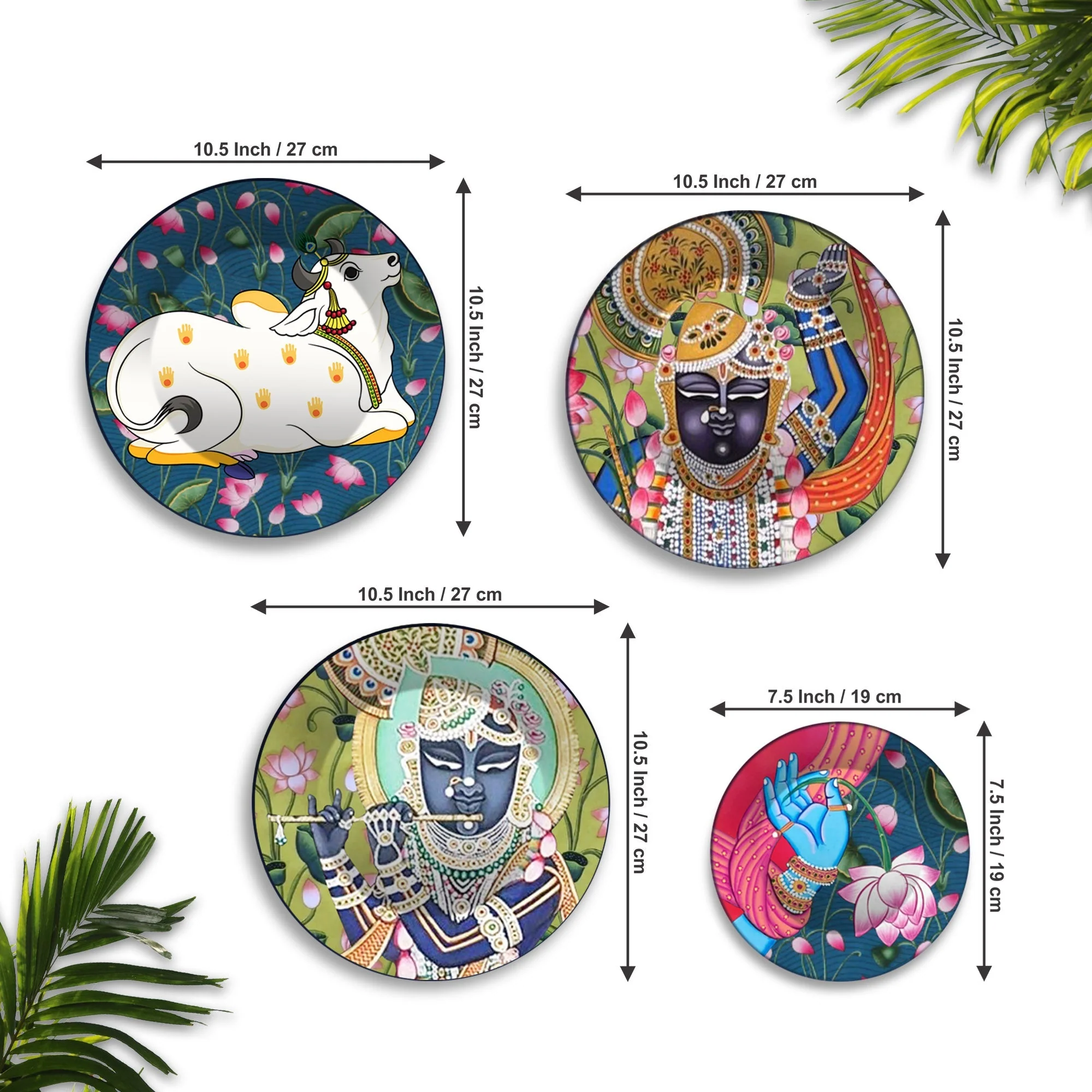 Shrinath ji Pichwai Art Wall Plates Painting Set of Four - Image 6