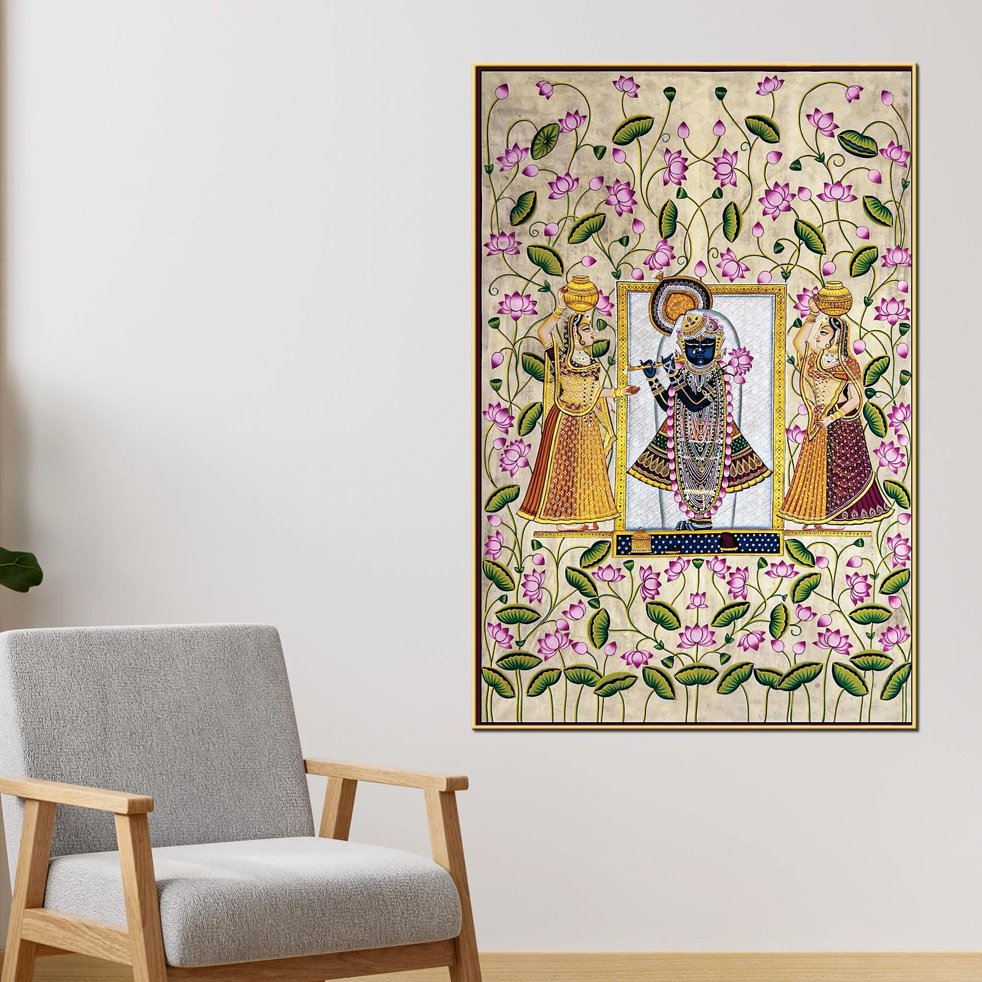 Shrinathji Floral Pichwai Art Canvas Wall Painting | Nathdwara Floral Wall Décor