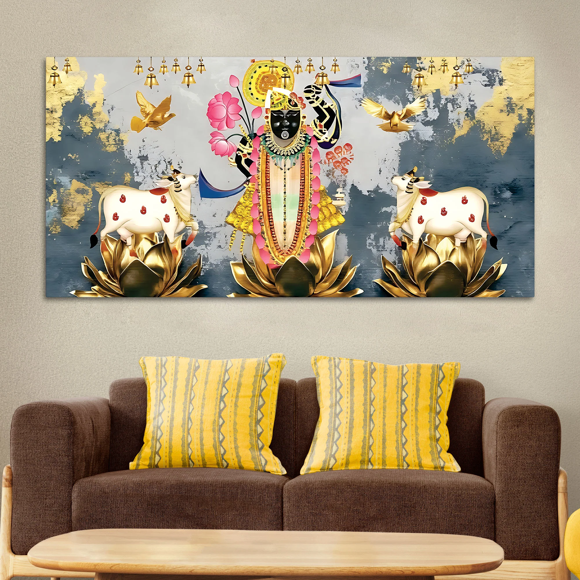 Shrinathji Krishna Pichwai Art Canvas Wall Painting - Image 3