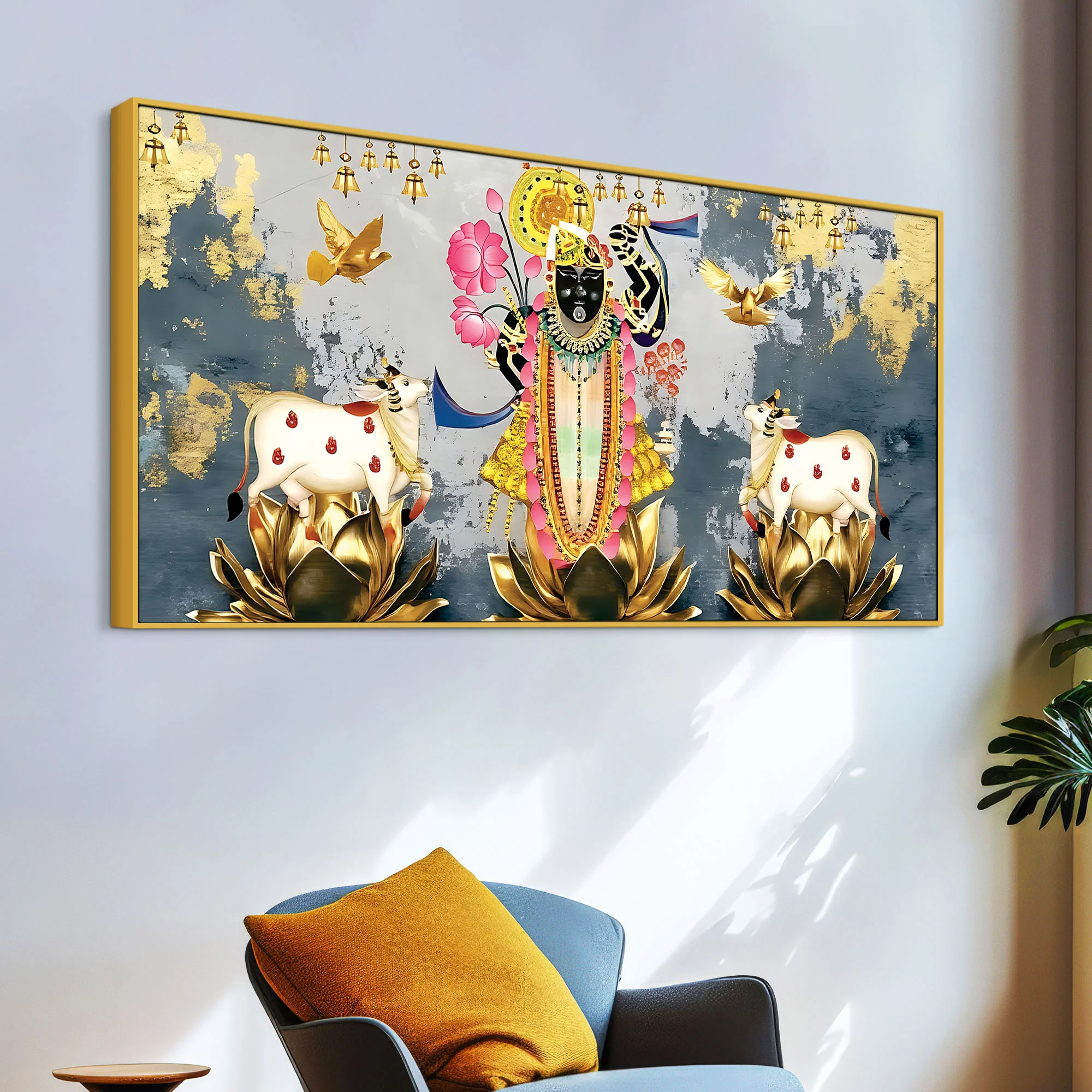 Shrinathji Krishna Pichwai Art Canvas Wall Painting - Image 4