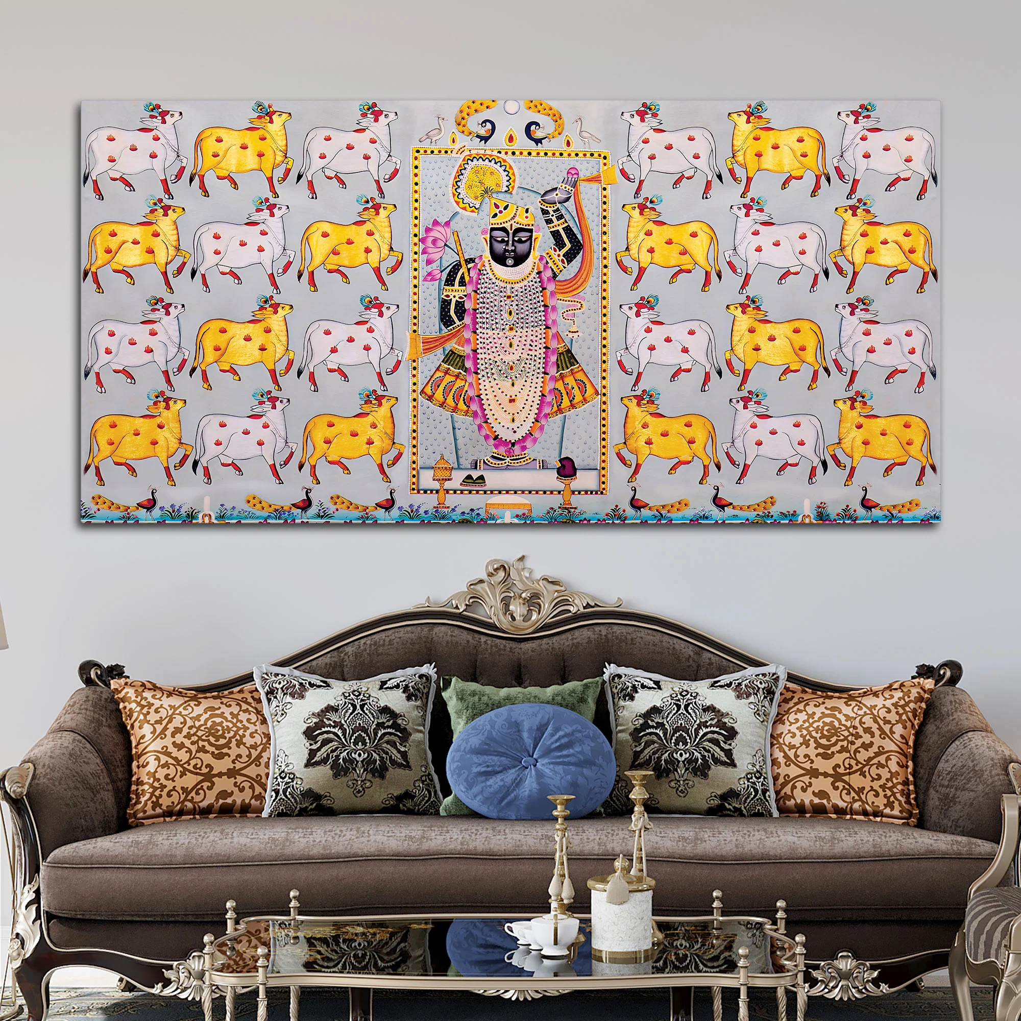 Shrinathji Pichwai Art Wall Painting with Sacred Cows - Image 3