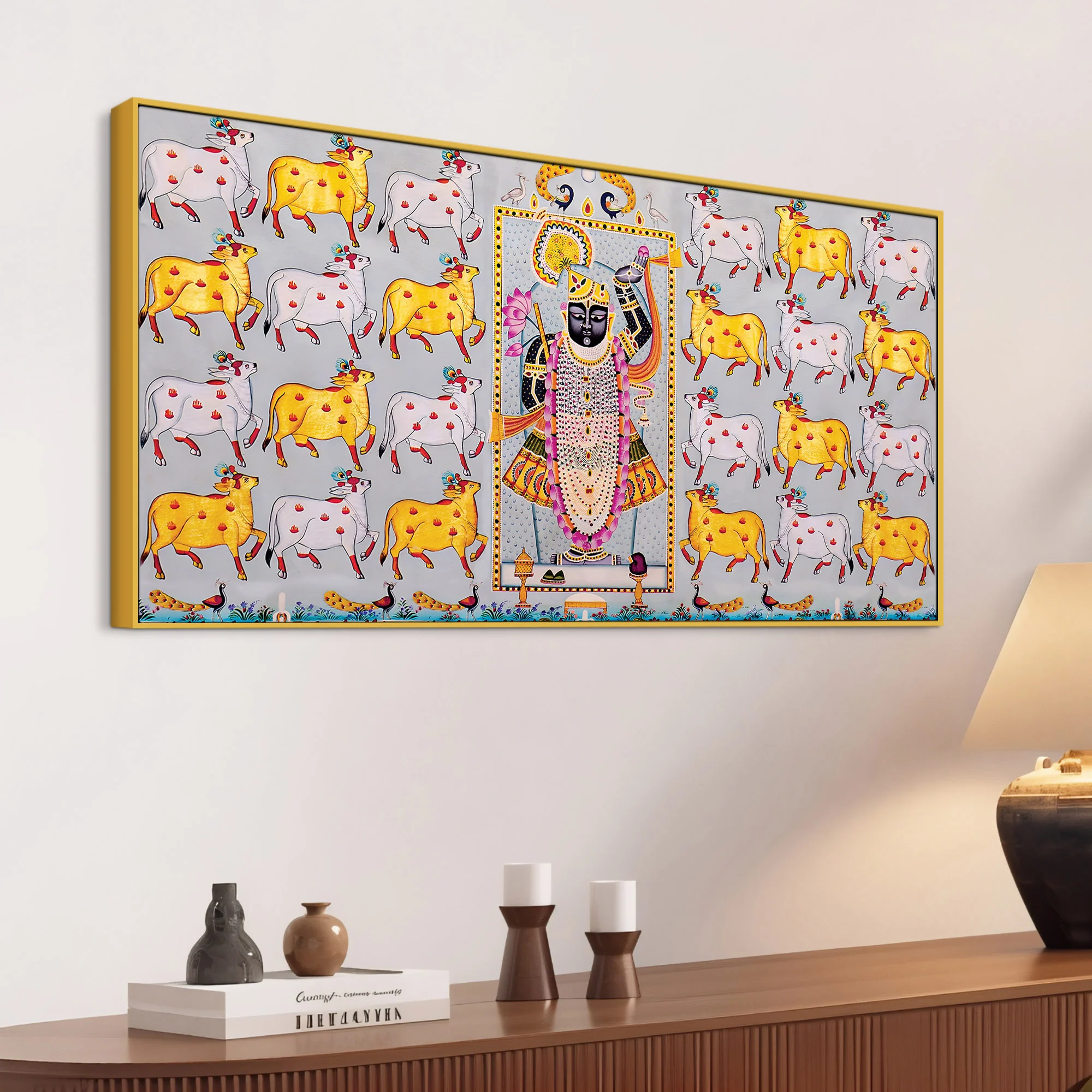 Shrinathji Pichwai Art Wall Painting with Sacred Cows - Image 4