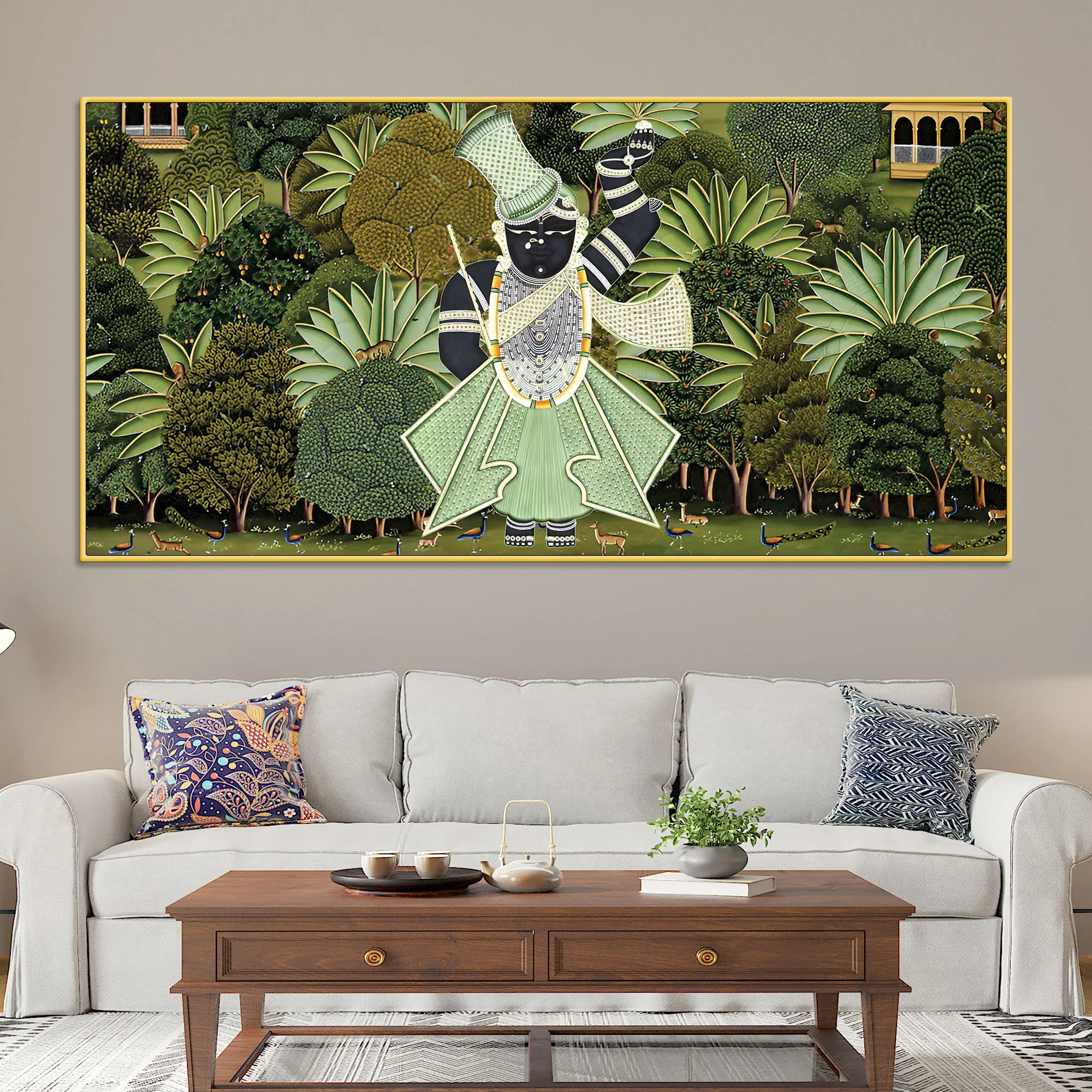 Shrinathji Pichwai Forest Scene Canvas Wall Painting - Image 2