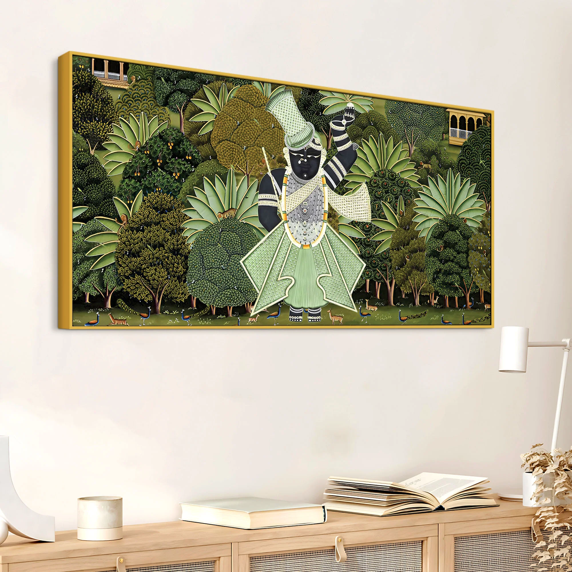 Shrinathji Pichwai Forest Scene Canvas Wall Painting - Image 4