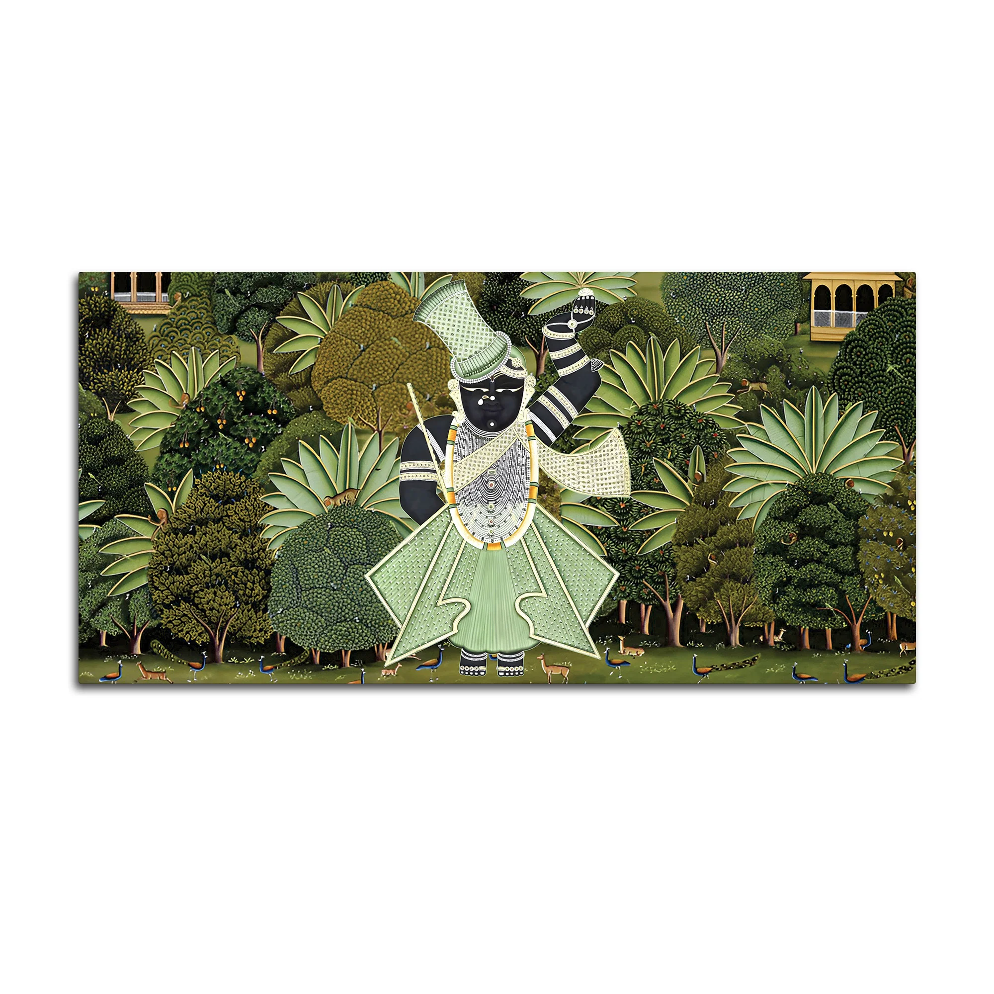 Shrinathji Pichwai Forest Scene Canvas Wall Painting - Image 7