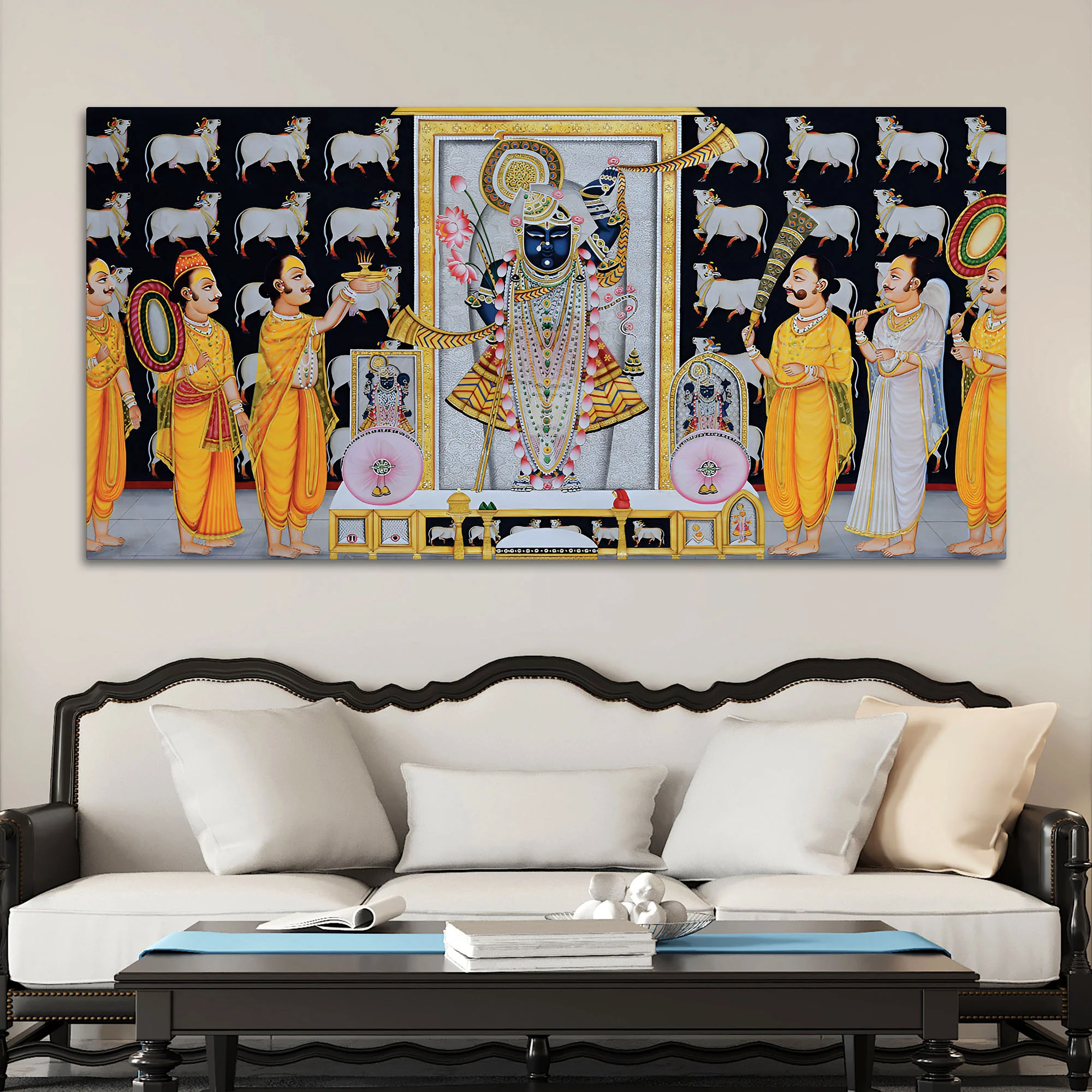 Shrinathji Temple Scene Religious Wall Painting - Image 2