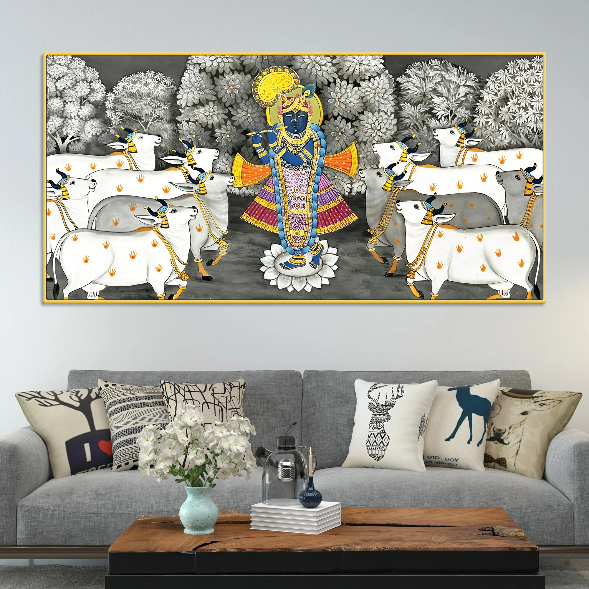 Shrinathji with Cows Traditional Pichwai Painting
