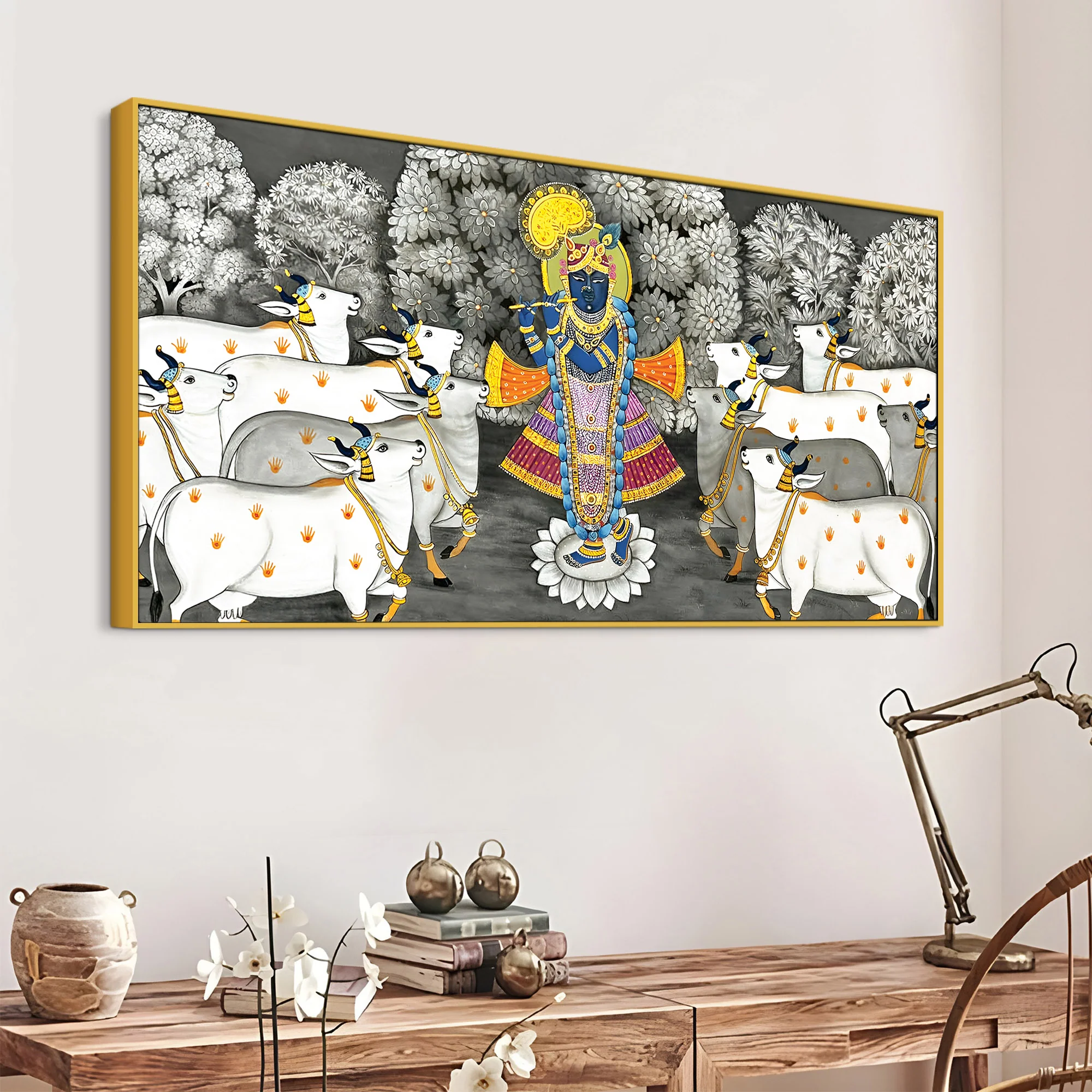 Shrinathji with Cows Traditional Pichwai Painting - Image 4