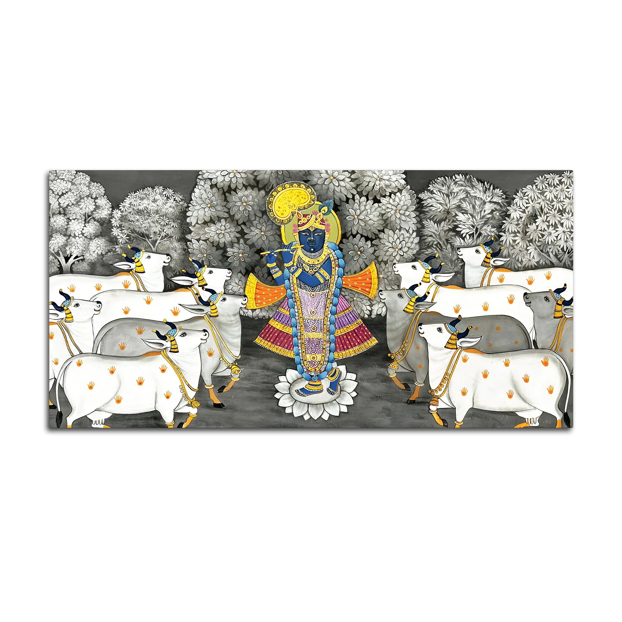 Shrinathji with Cows Traditional Pichwai Painting - Image 7