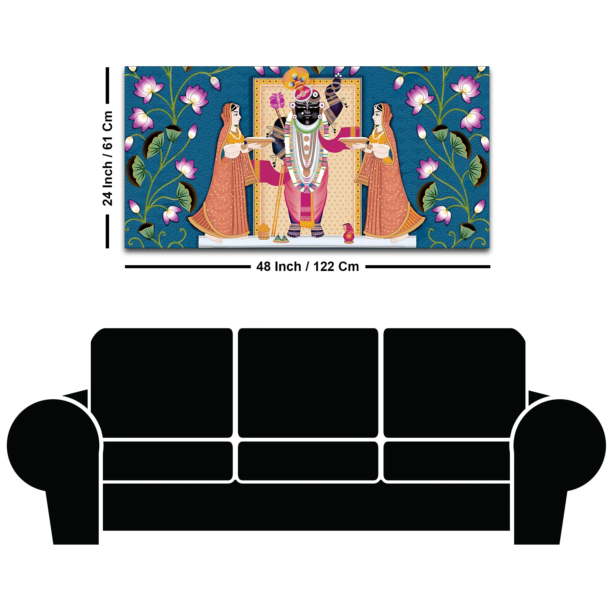 Shrinathji with Lotus Motif Traditional Wall Art Painting - Image 8
