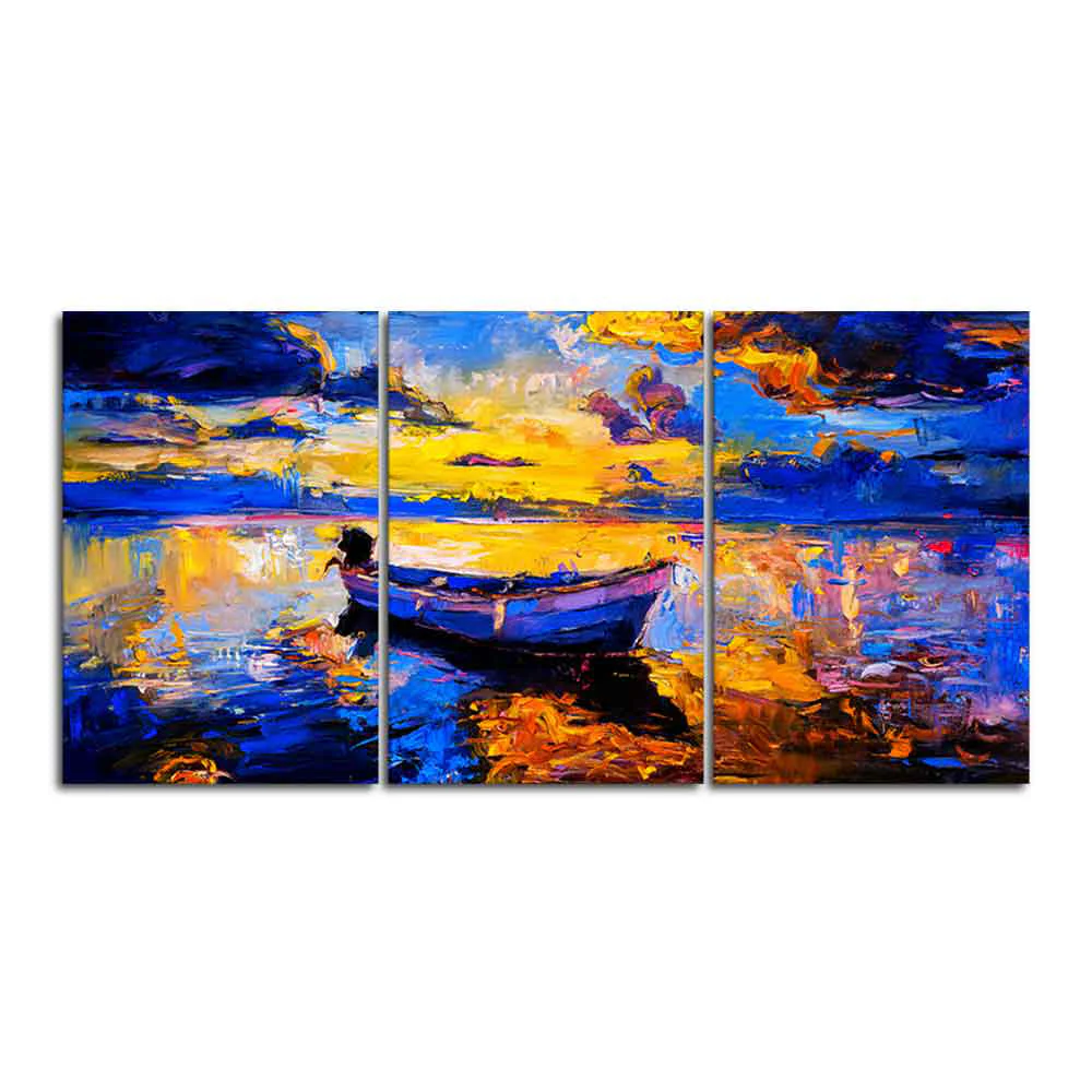 Sky Sunset and Boat on the Water 3 Pieces Canvas Wall Painting - Image 4