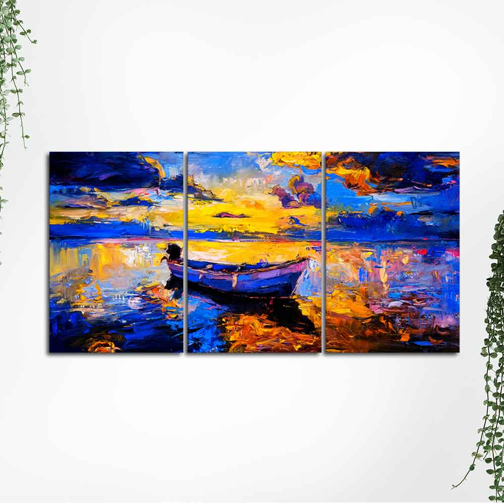 Sky Sunset and Boat on the Water 3 Pieces Canvas Wall Painting - Image 5