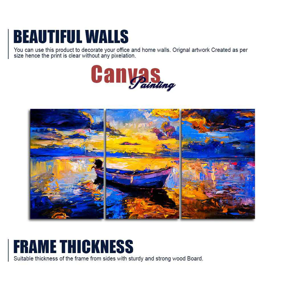 Sky Sunset and Boat on the Water 3 Pieces Canvas Wall Painting - Image 6