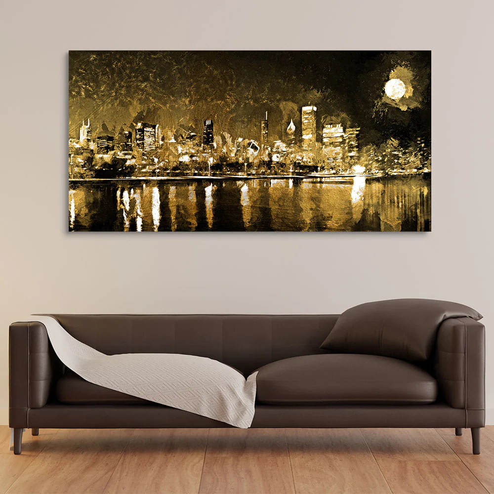 Skyline Night view Premium Canvas Wall Painting - Image 2