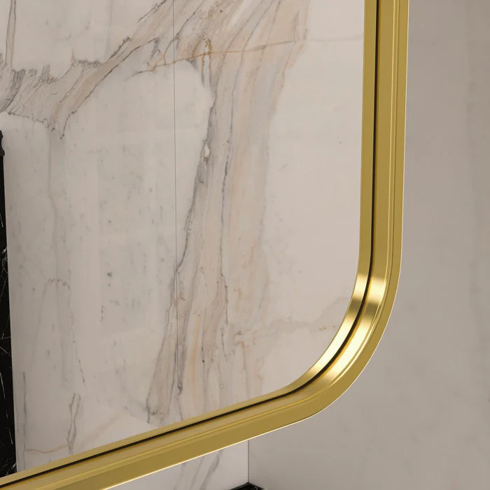 Sleek Golden Edge Mirror Cabinet with Storage Shelves - Image 3