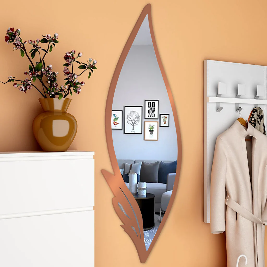 Slender Big Leafs Vanity Mirror with Metallic Copper Finish Frame - Image 3