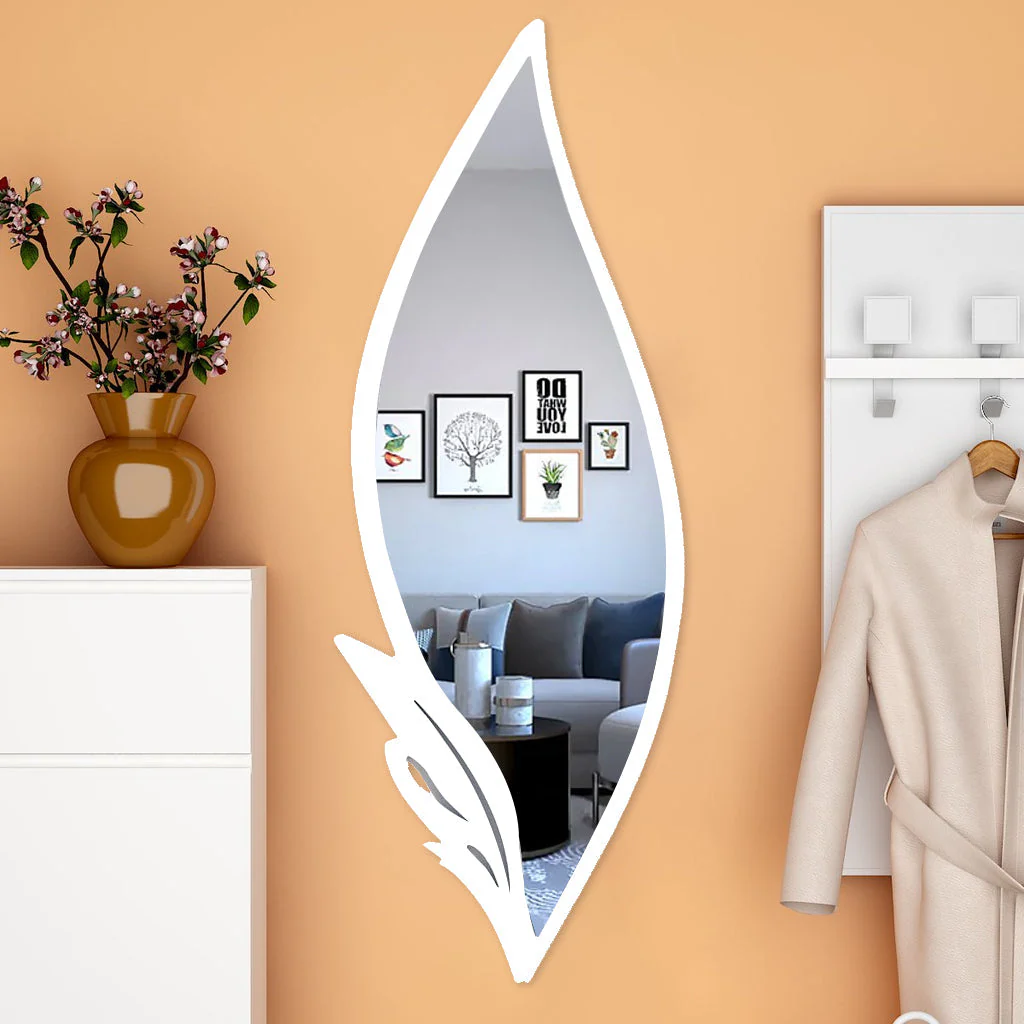 Slender Big Leafs Vanity Mirror with Metallic White Finish Frame - Image 2