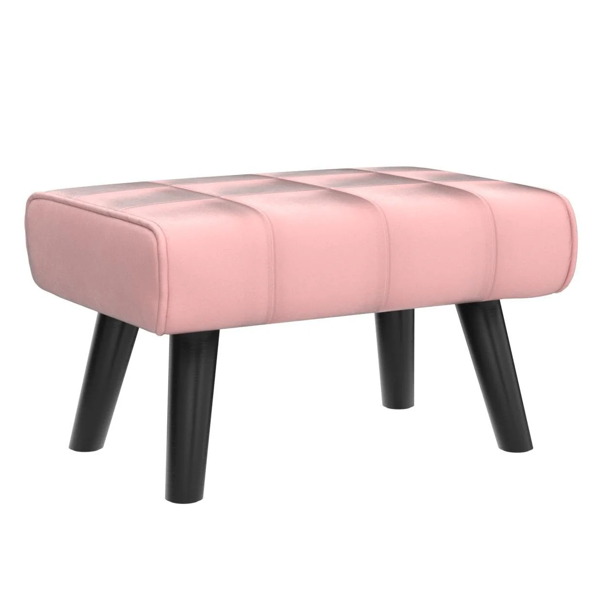 Small Pink Velvet Ottoman Footstool with Black Wooden Legs - Image 3