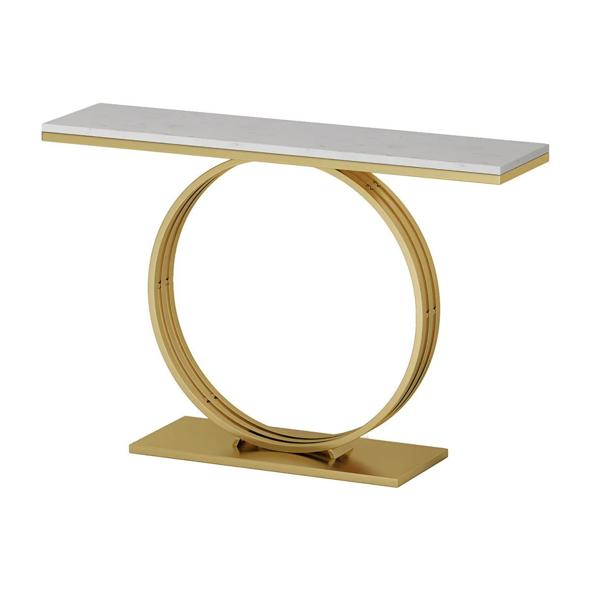 Sophisticated Black Marble Console Table with Gold Circular Base - Image 3