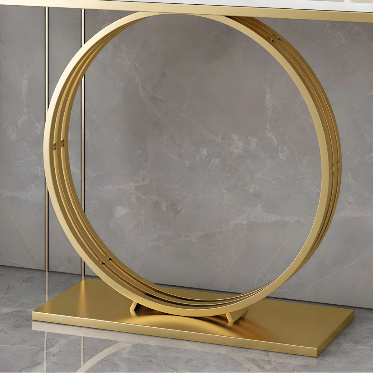 Sophisticated Black Marble Console Table with Gold Circular Base - Image 4
