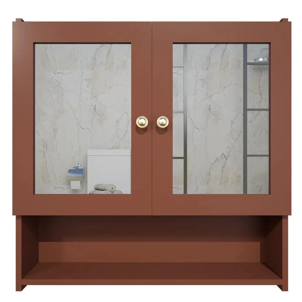 Space Saving Bathroom Mirror Cabinet with 5 Spacious Shelves with Brown Finish - Image 4