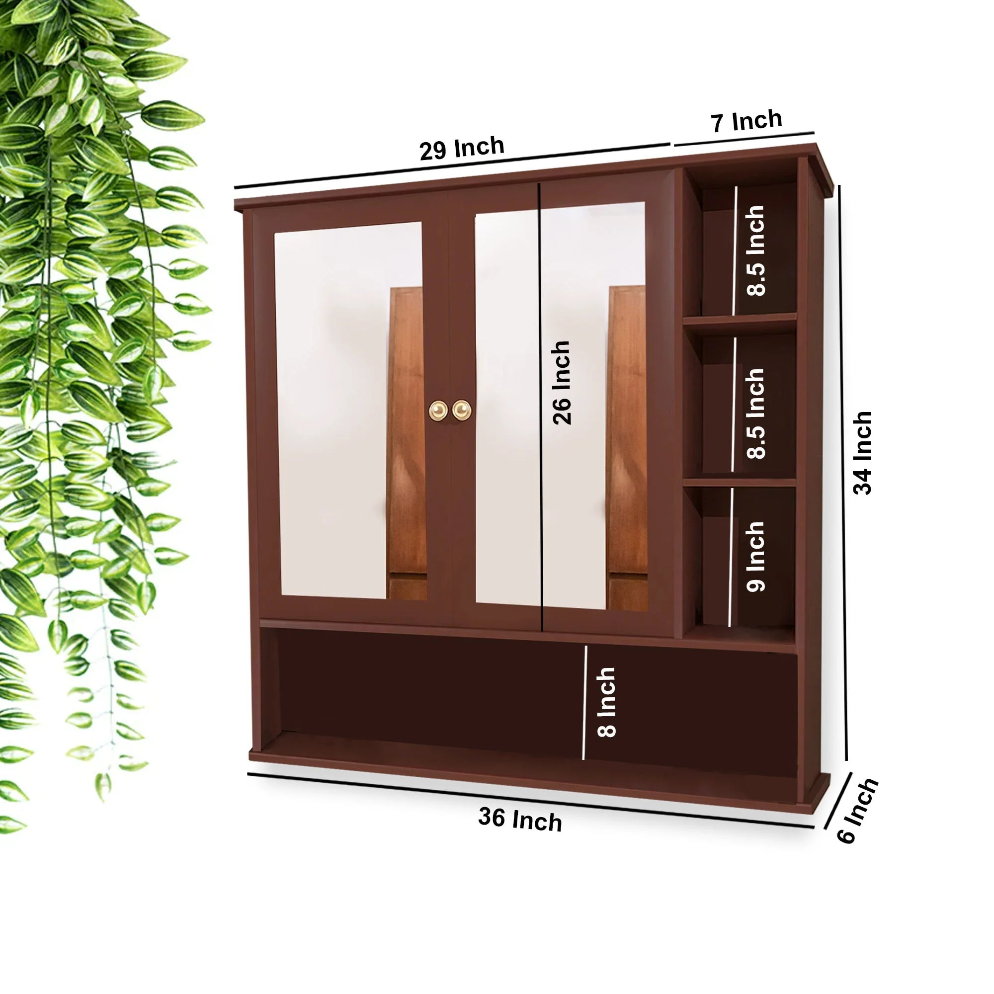 Space Saving Bathroom Mirror Cabinet with 6 Spacious Shelves with Wooden Brown Finish - Image 4