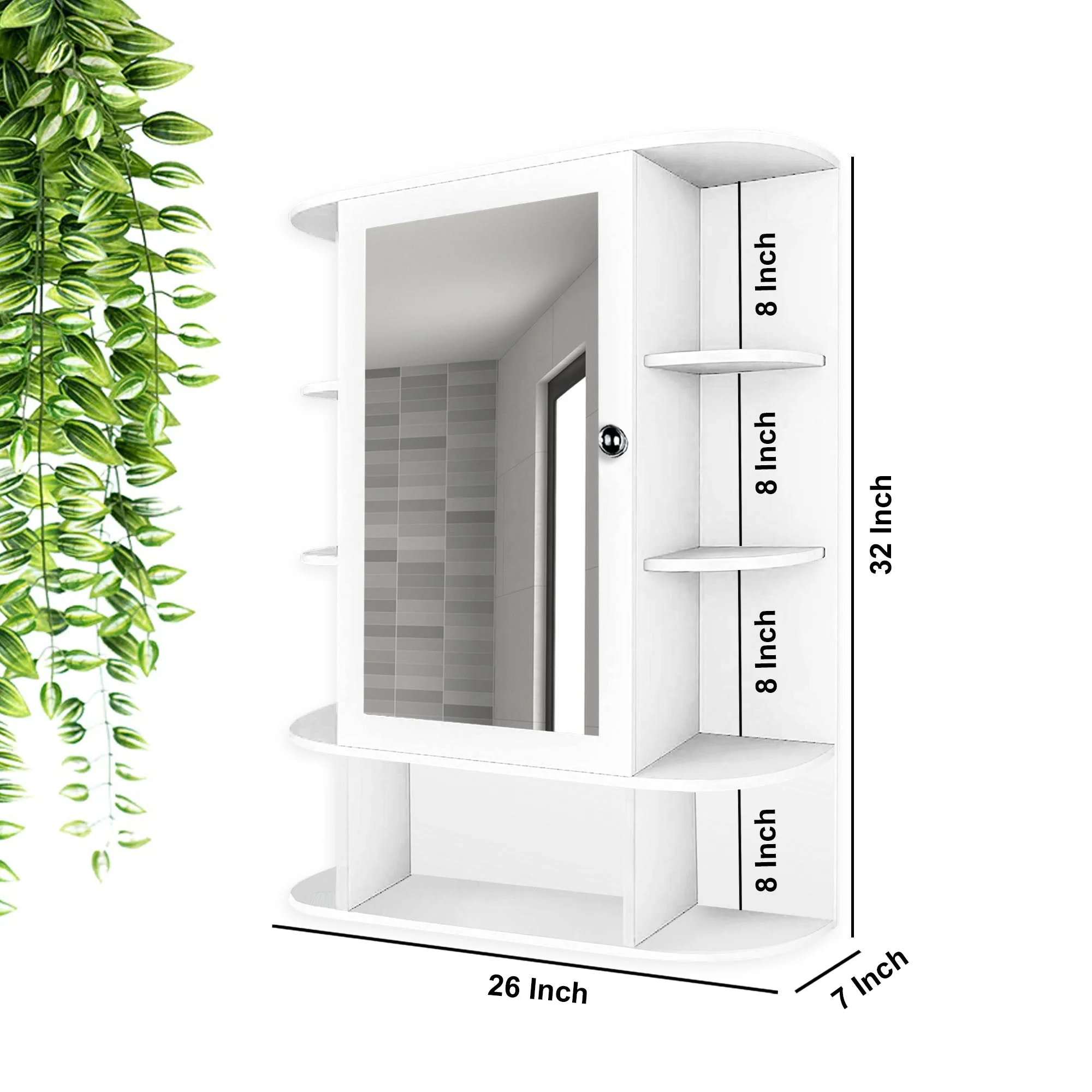 Spacious Wooden Bathroom Mirror Cabinet with 13 Shelves with White Finish - Image 4