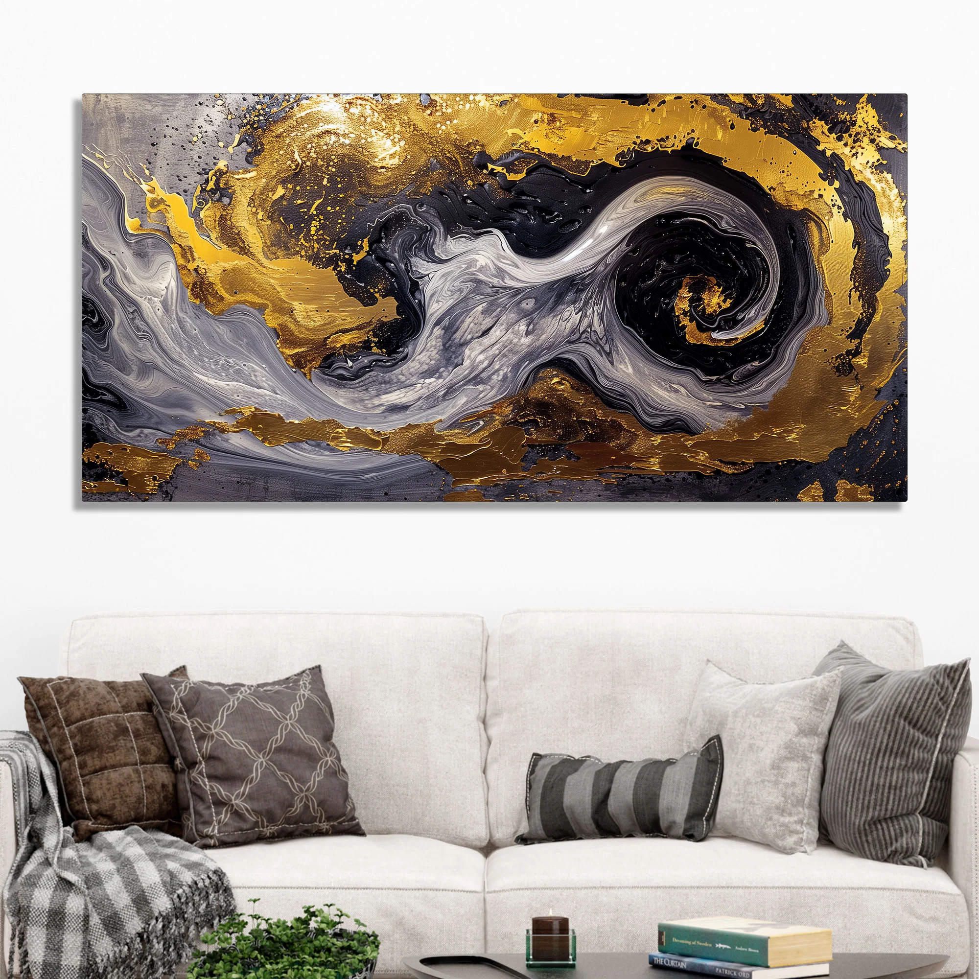 Spectacular Dark Black and Golden Abstract Wooden Wall Painting - Image 2