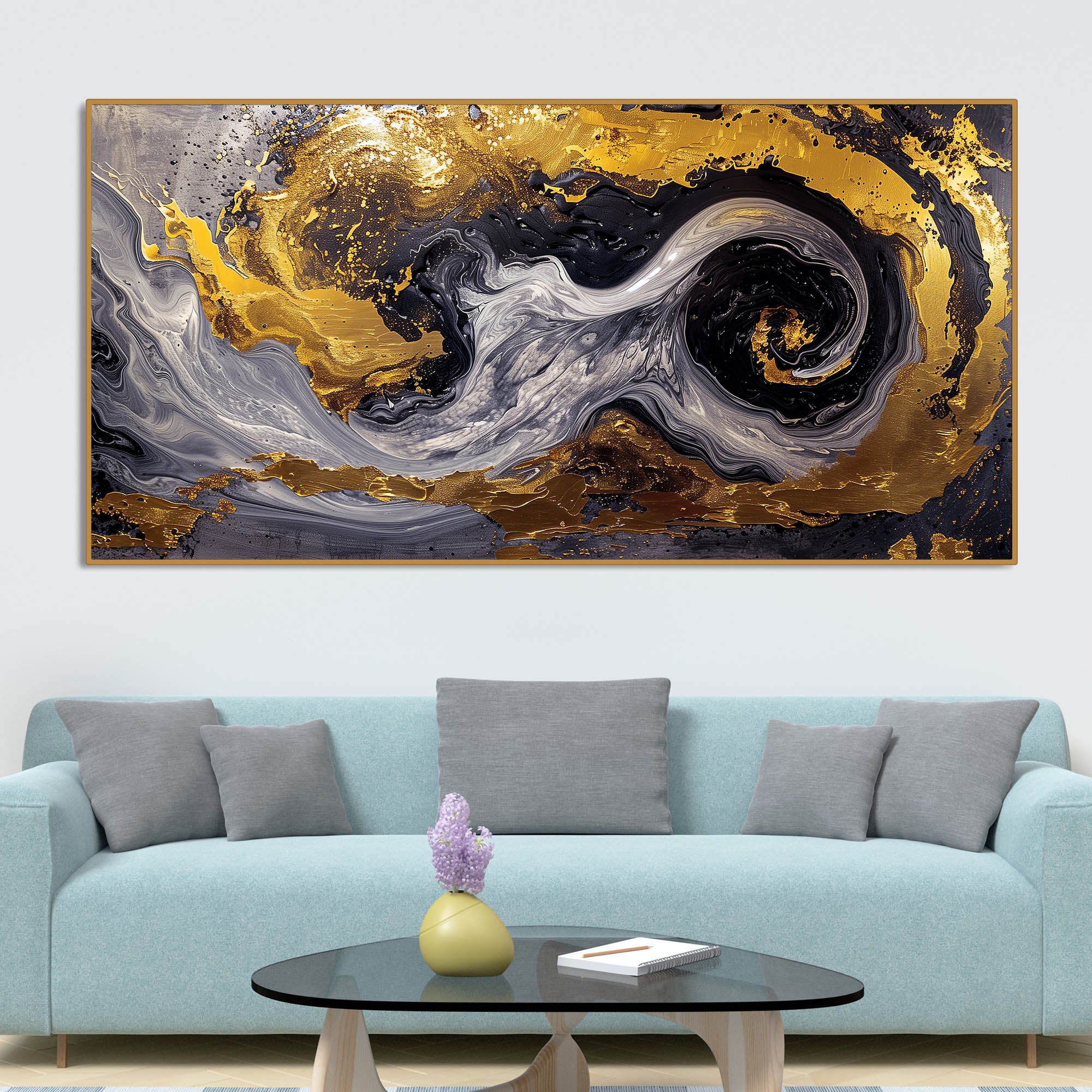 Spectacular Dark Black and Golden Abstract Wooden Wall Painting - Image 3
