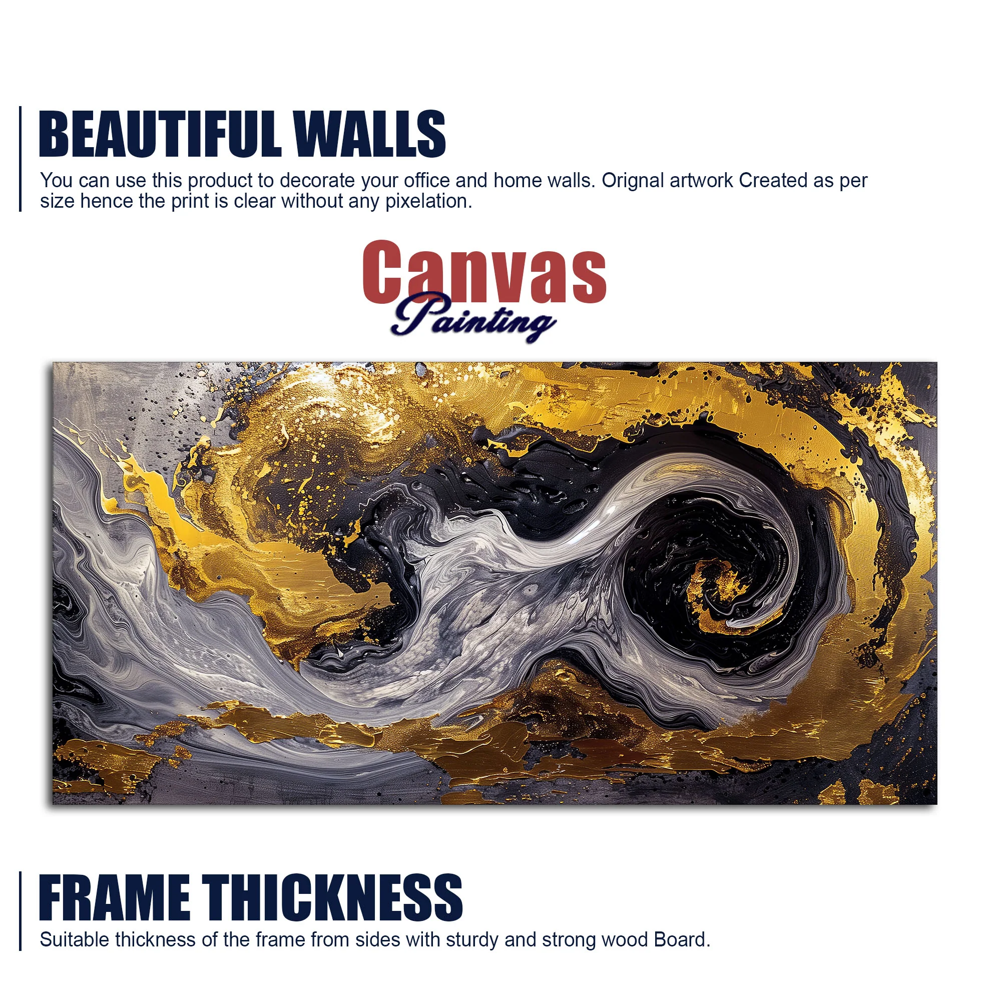 Spectacular Dark Black and Golden Abstract Wooden Wall Painting - Image 5