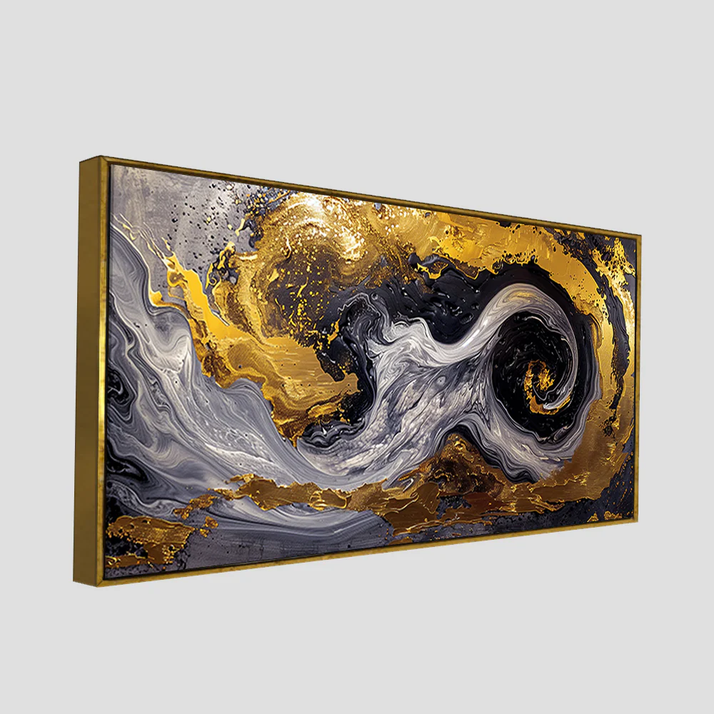 Spectacular Dark Black and Golden Abstract Wooden Wall Painting - Image 6