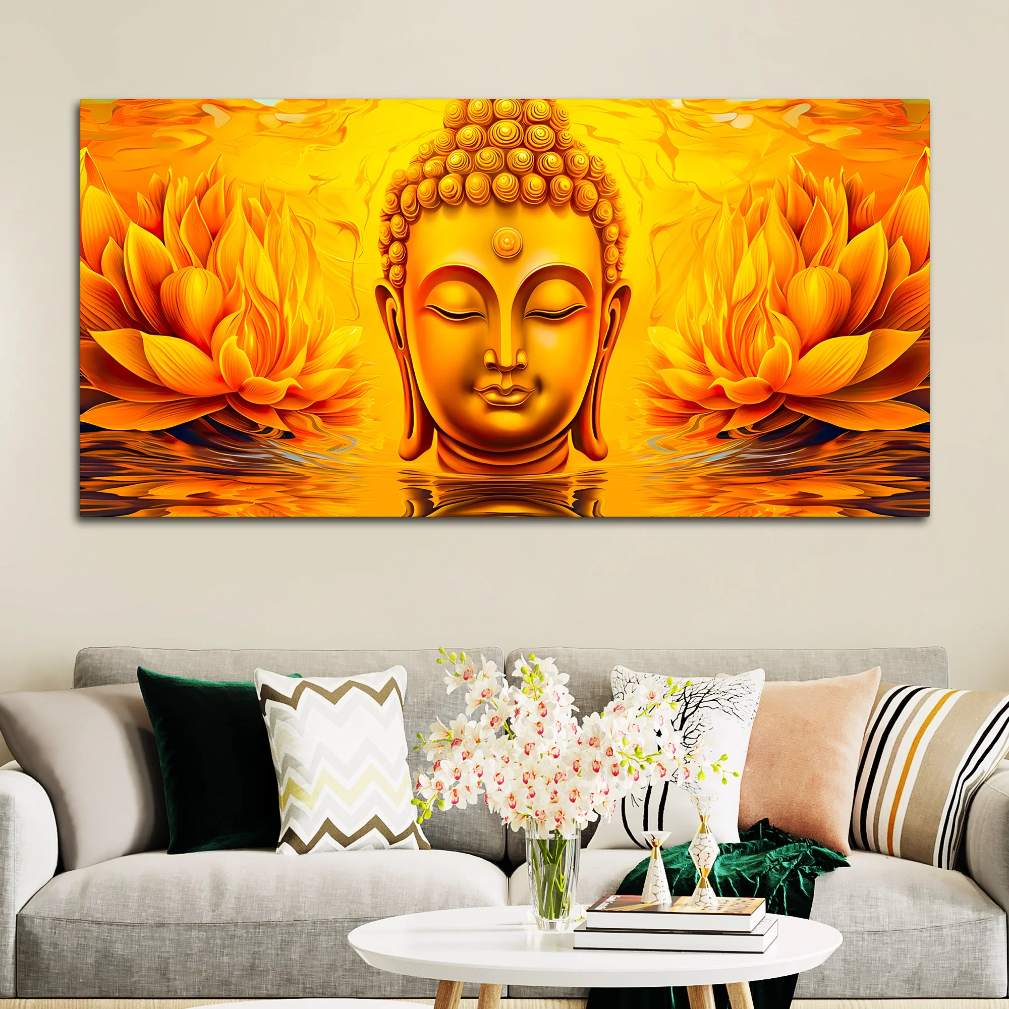 Spiritual Buddha Wall Painting with Lotus Artwork - Image 3